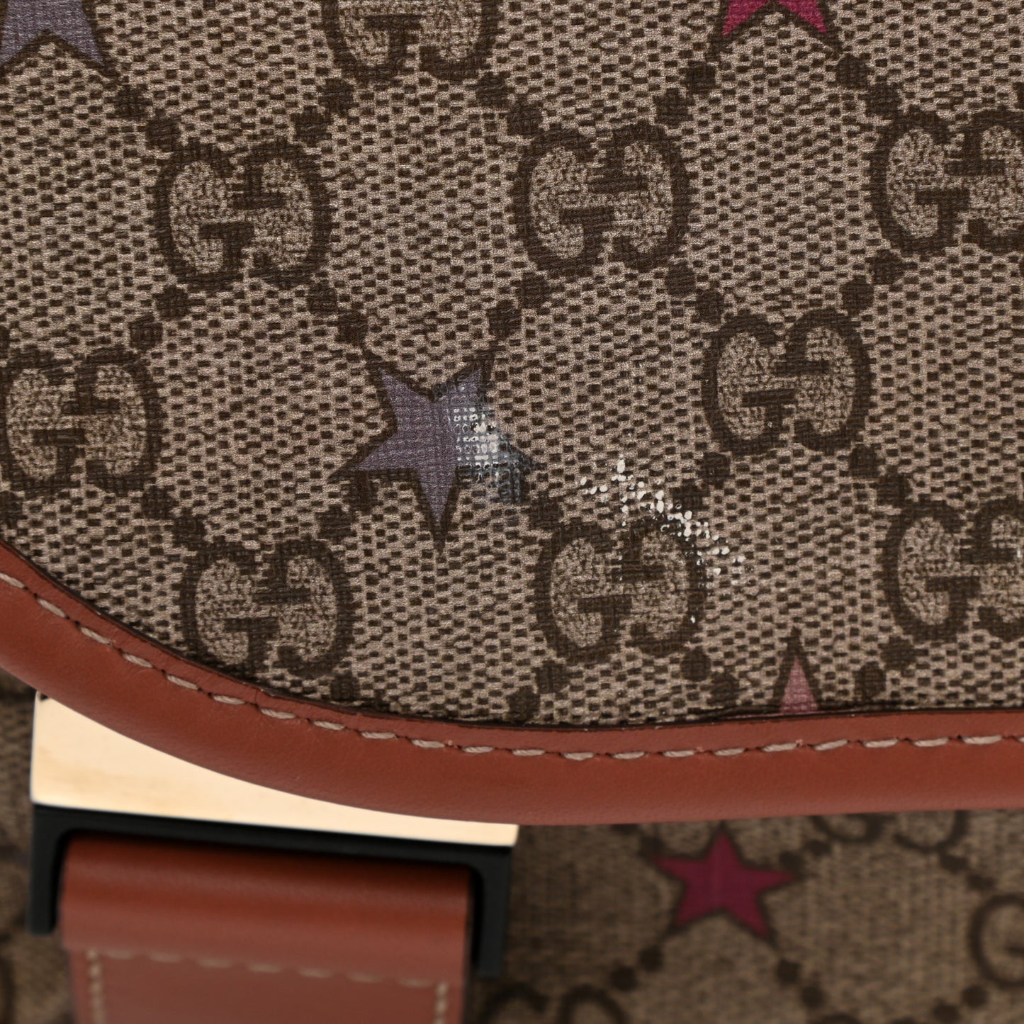 GG Supreme Monogram Stars Medium Double Buckle Flap Messenger Bag Beige Pink