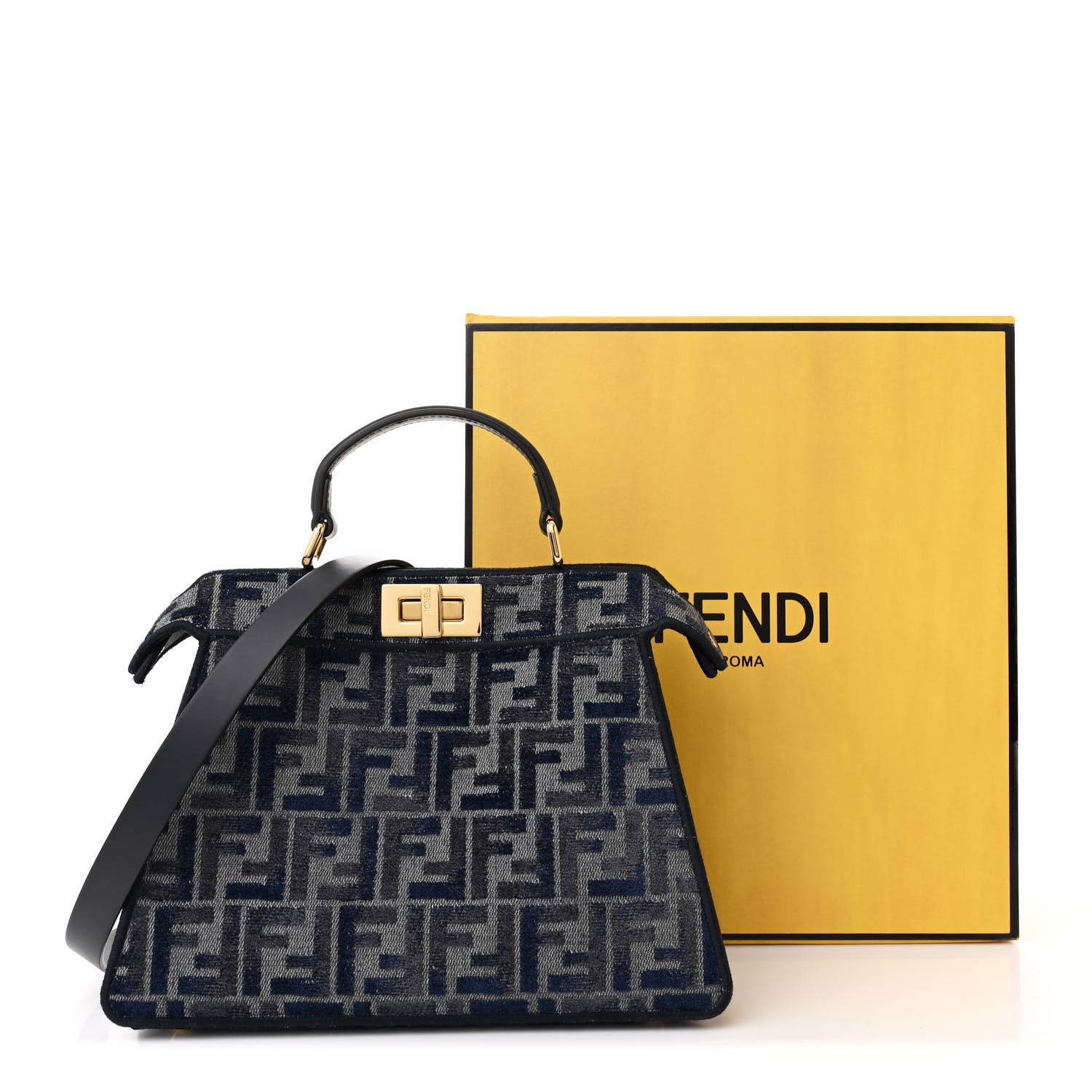 Fendi Chenille Vitello Seta FF Small Peekaboo I SEE U Satchel Grigio Blue Notte 13 of 13