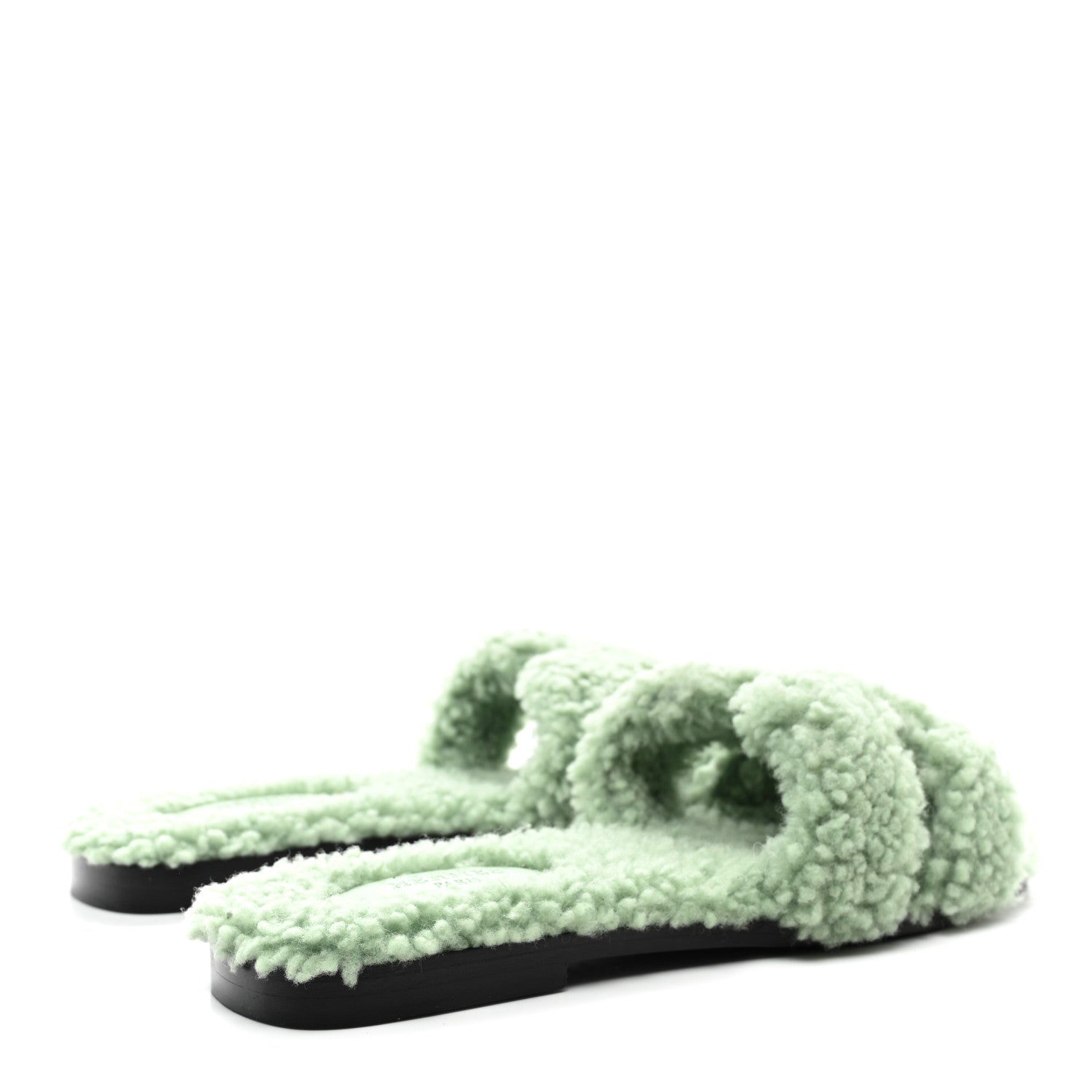 Hermes Woolskin Oran Sandals 39 Vert D’eau 4 of 8
