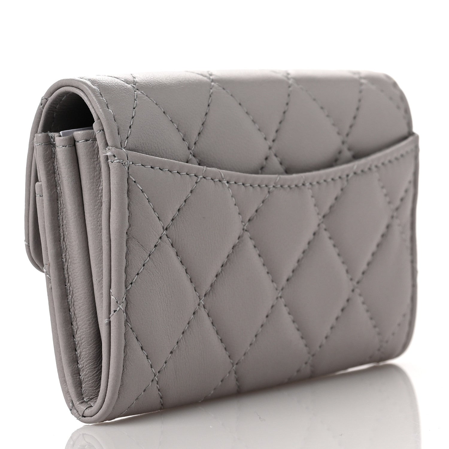 Chanel Lambskin Quilted Flap Card Holder Wallet Grey 3 of 11
