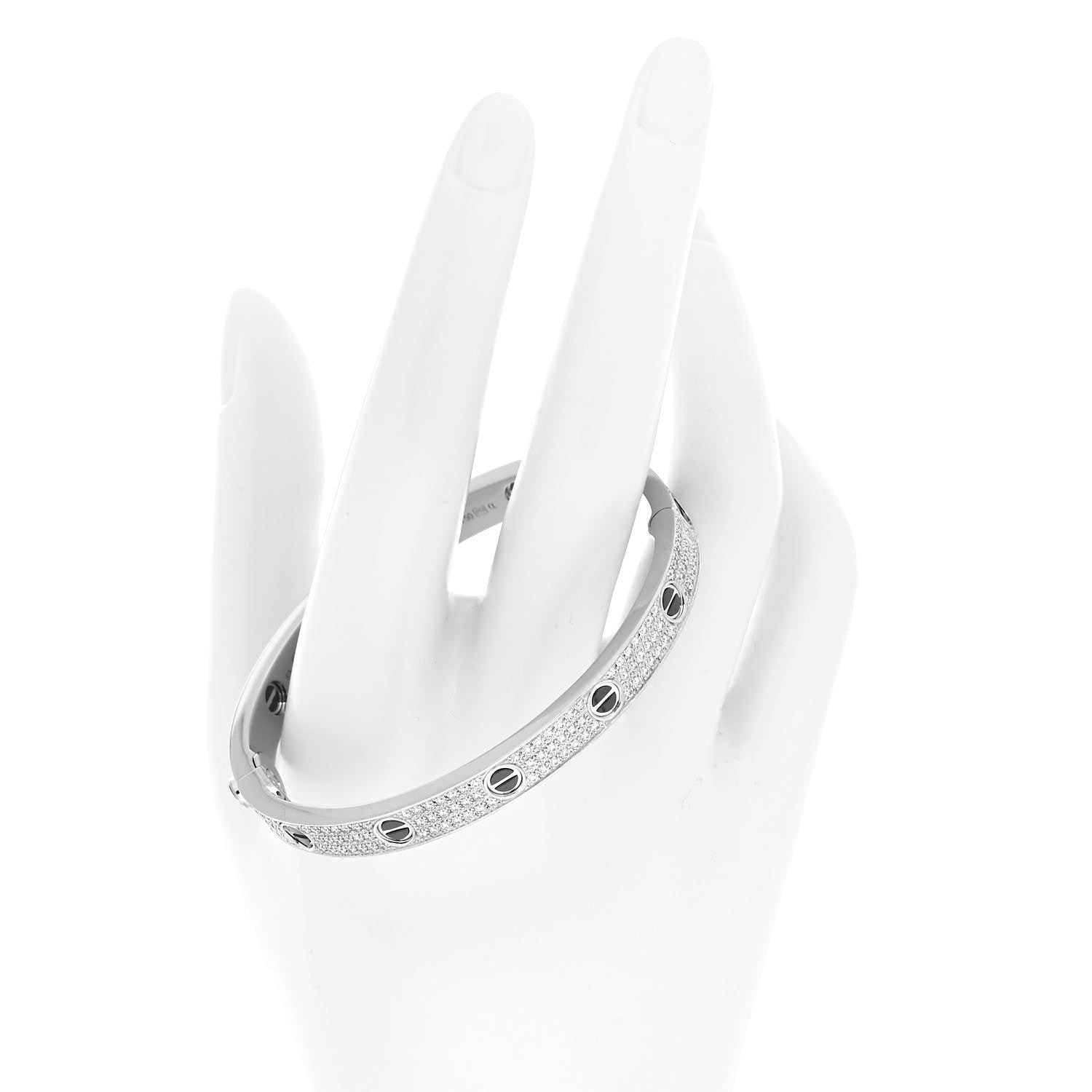 Cartier 18K White Gold Diamond Ceramic LOVE Paved Bracelet 18 2 of 4
