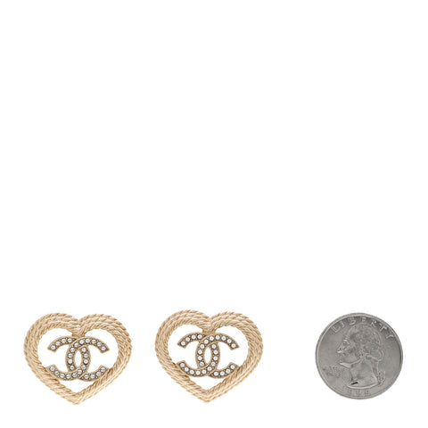 Crystal CC Twist Heart Earrings Gold