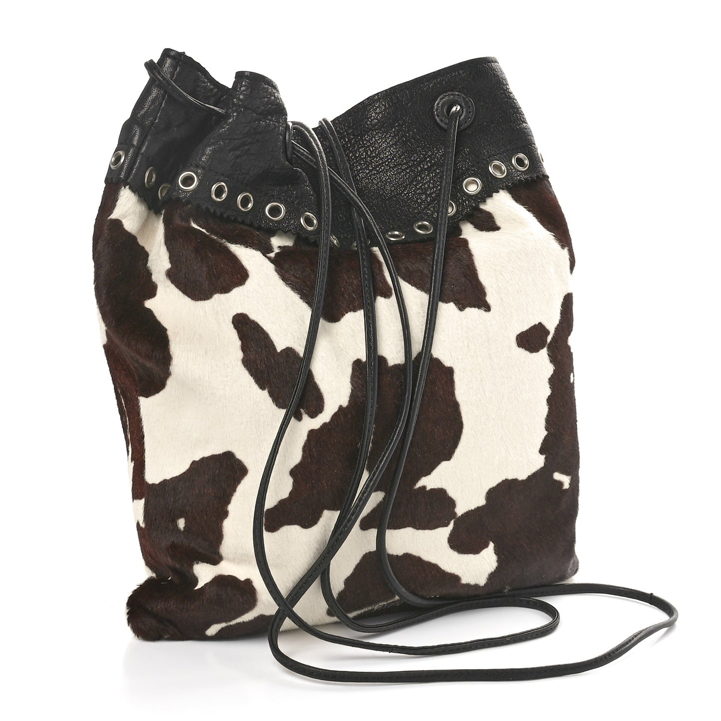 Lambkskin Mink Fur Pony Hair Drawstring Bag Black