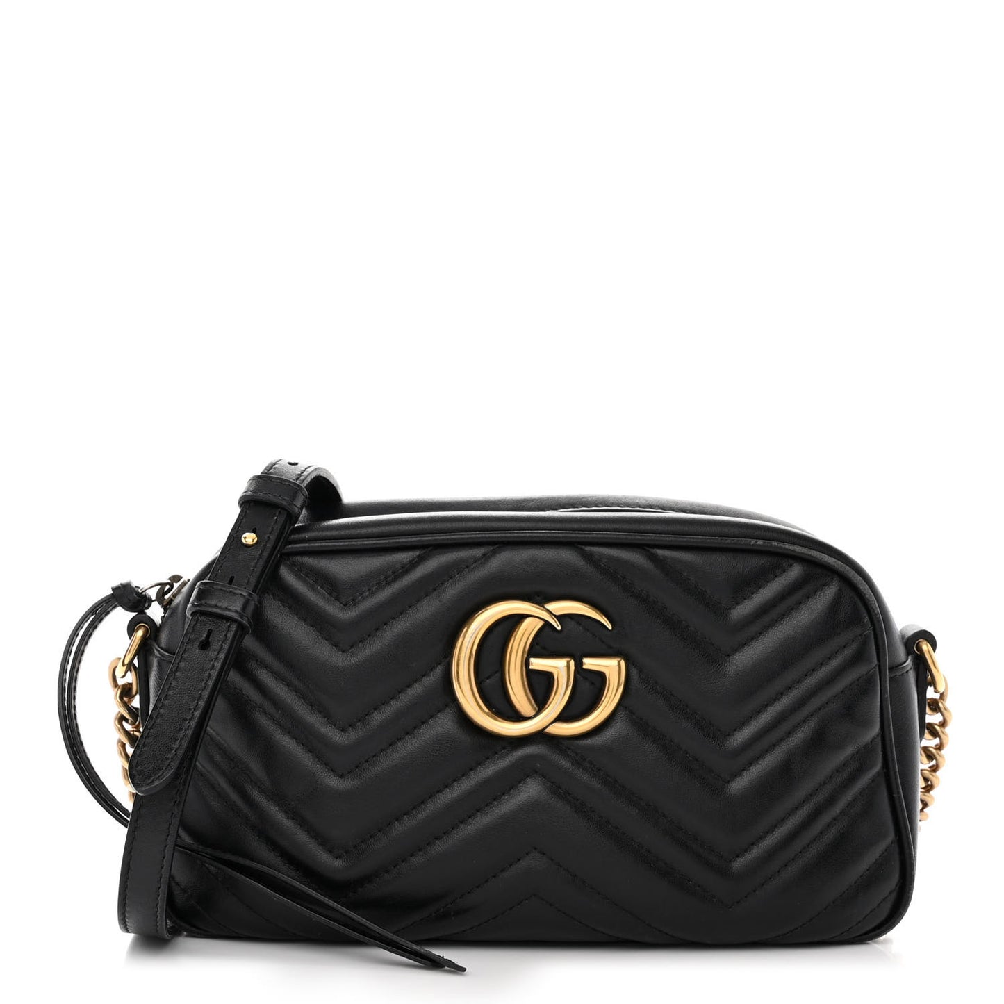 Calfskin Matelasse Small GG Marmont Chain Shoulder Bag Black