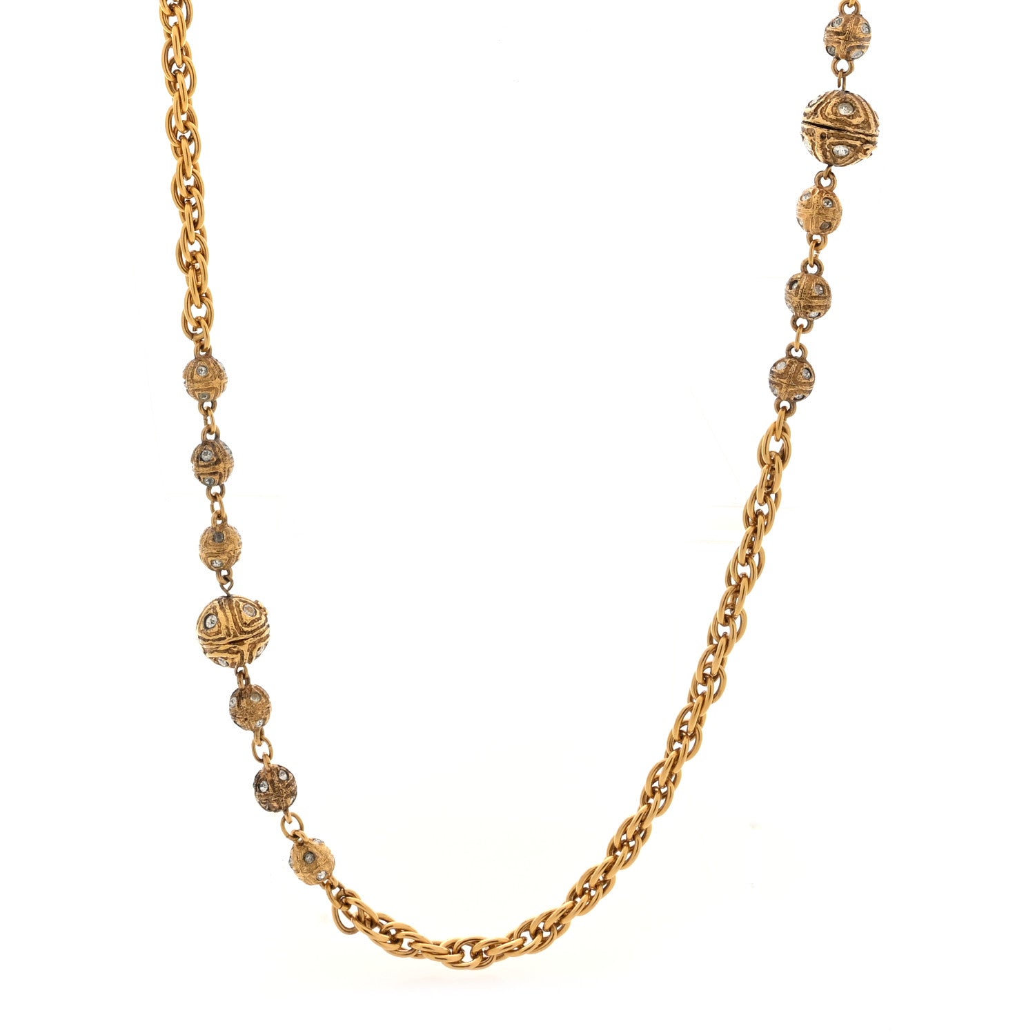 Chanel Metal Crystal CC Ball Chain Necklace Gold 1747457