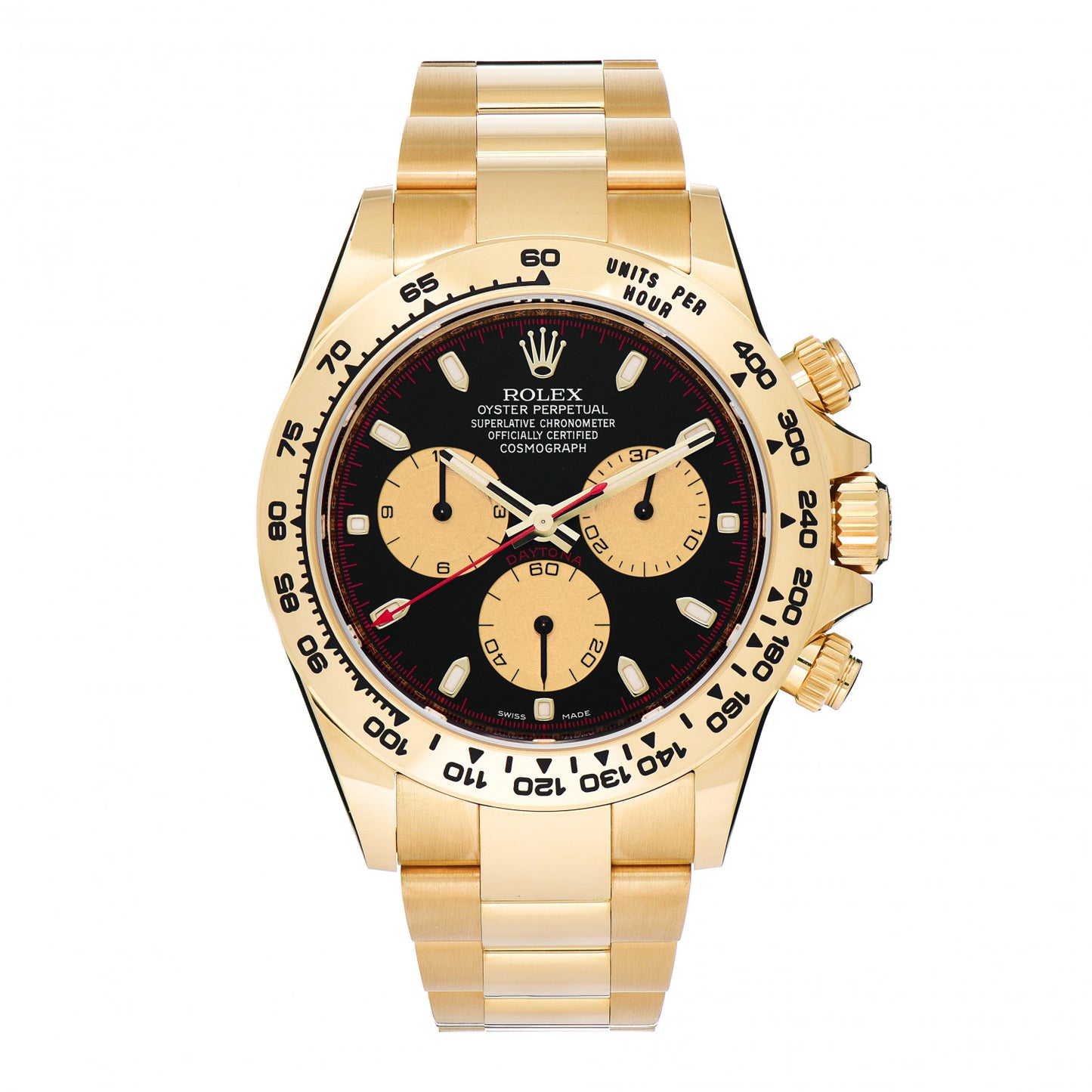 18K Yellow Gold 40mm Oyster Perpetual Cosmograph Daytona Watch Black Champagne 116508