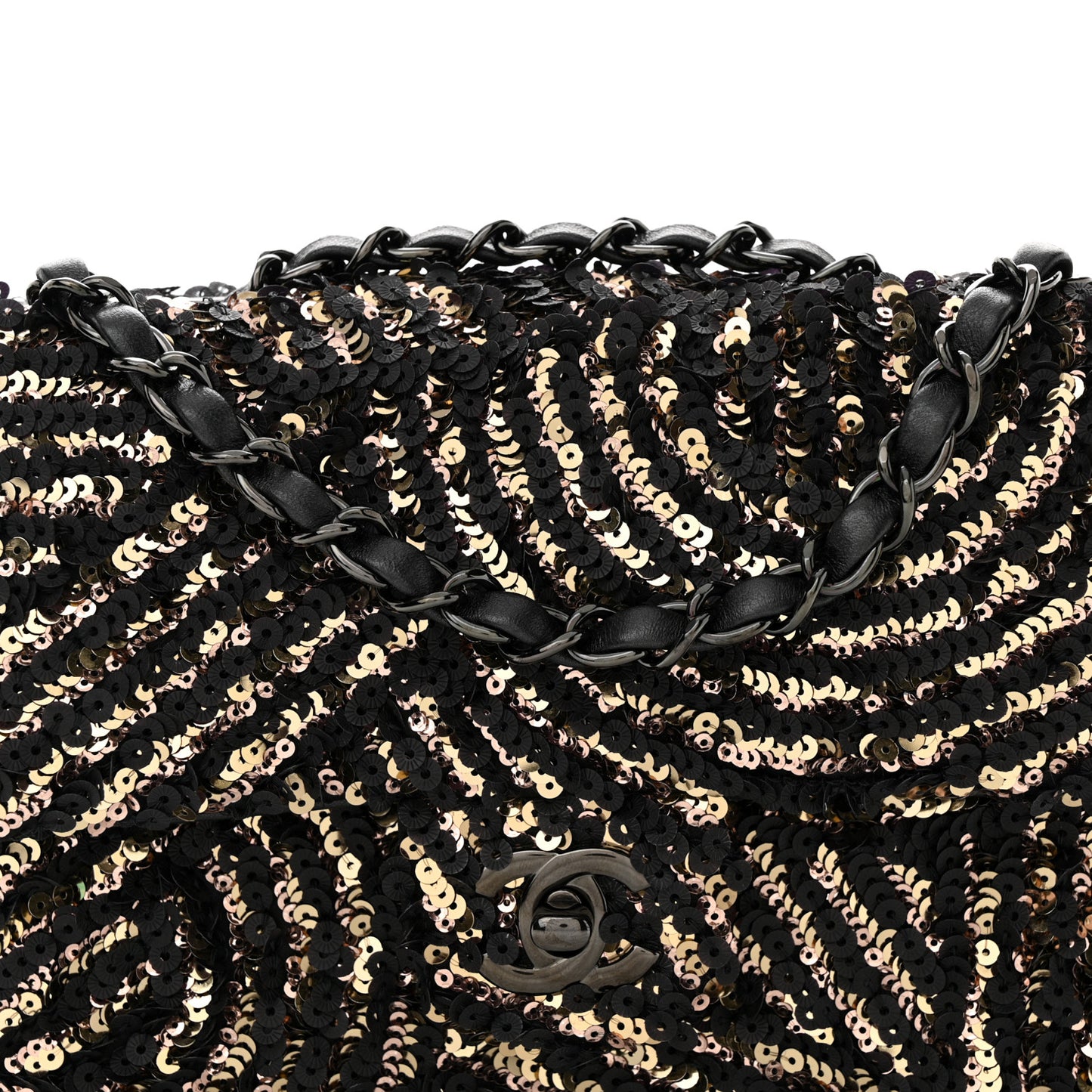 Sequin Mini Rectangular Flap Black Gold