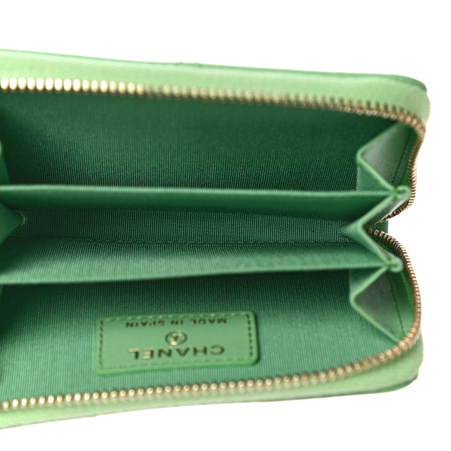 Lambskin Quilted 19 Zip Around Coin Purse Wallet Green