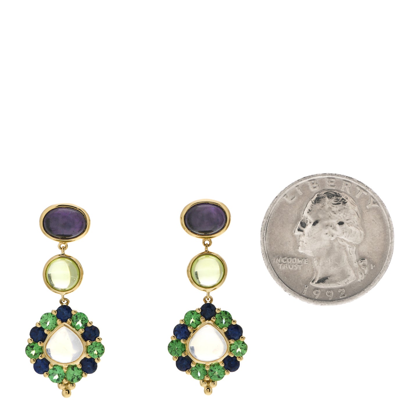 18K Yellow Gold Multi Gemstone Dreamcatcher Earrings