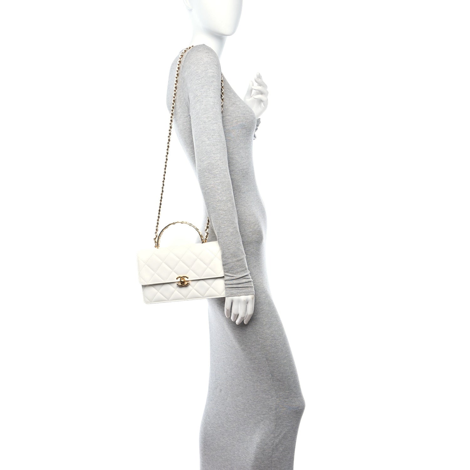 Chanel Shiny Calfskin Quilted Small Metal Top Handle Flap White 2 of 12