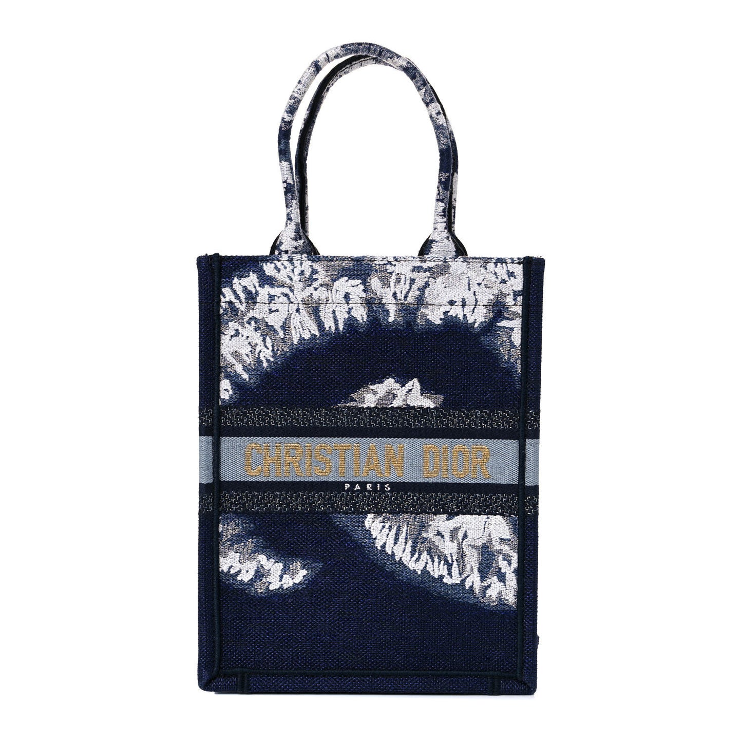 Canvas Embroidered Tie Dye Vertical Book Tote Blue Multicolor