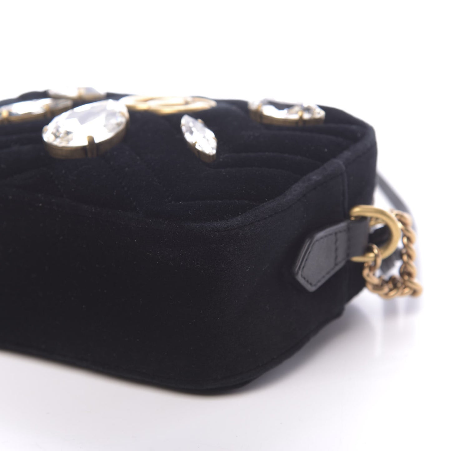 Velvet Matelasse Marquise Crystals Mini GG Marmont Chain Shoulder Bag Black