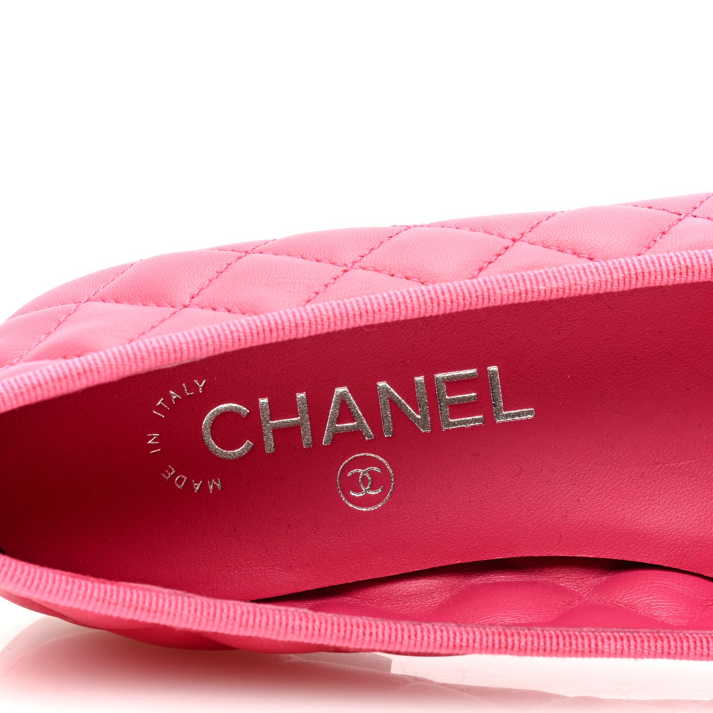 Lambskin Quilted CC Cap Toe Ballerina Flats 38 Pink