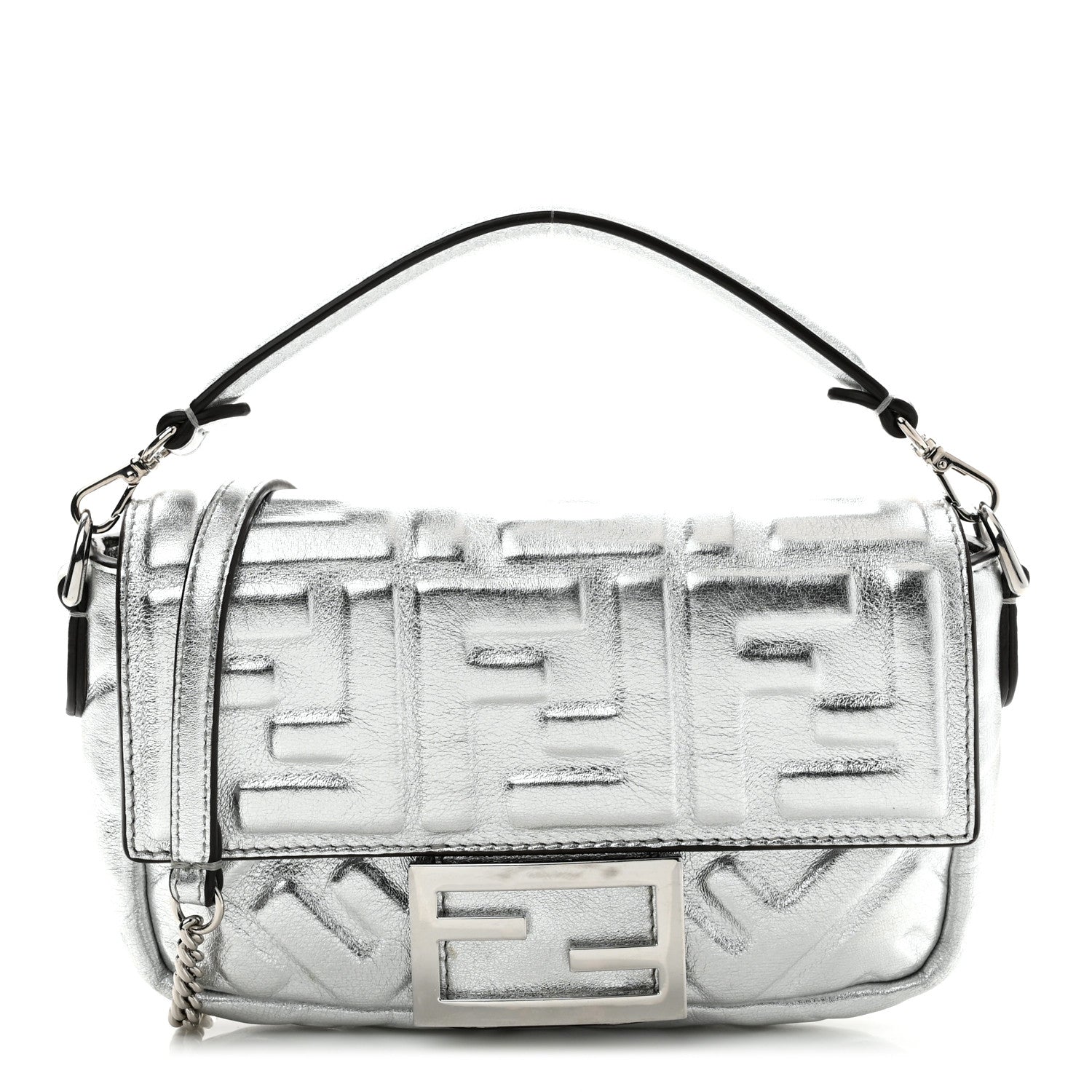 FENDIメタリックバゲットミニ Fendi Vitello Catalan Mirror FF 1974 Embossed Mini Baguette