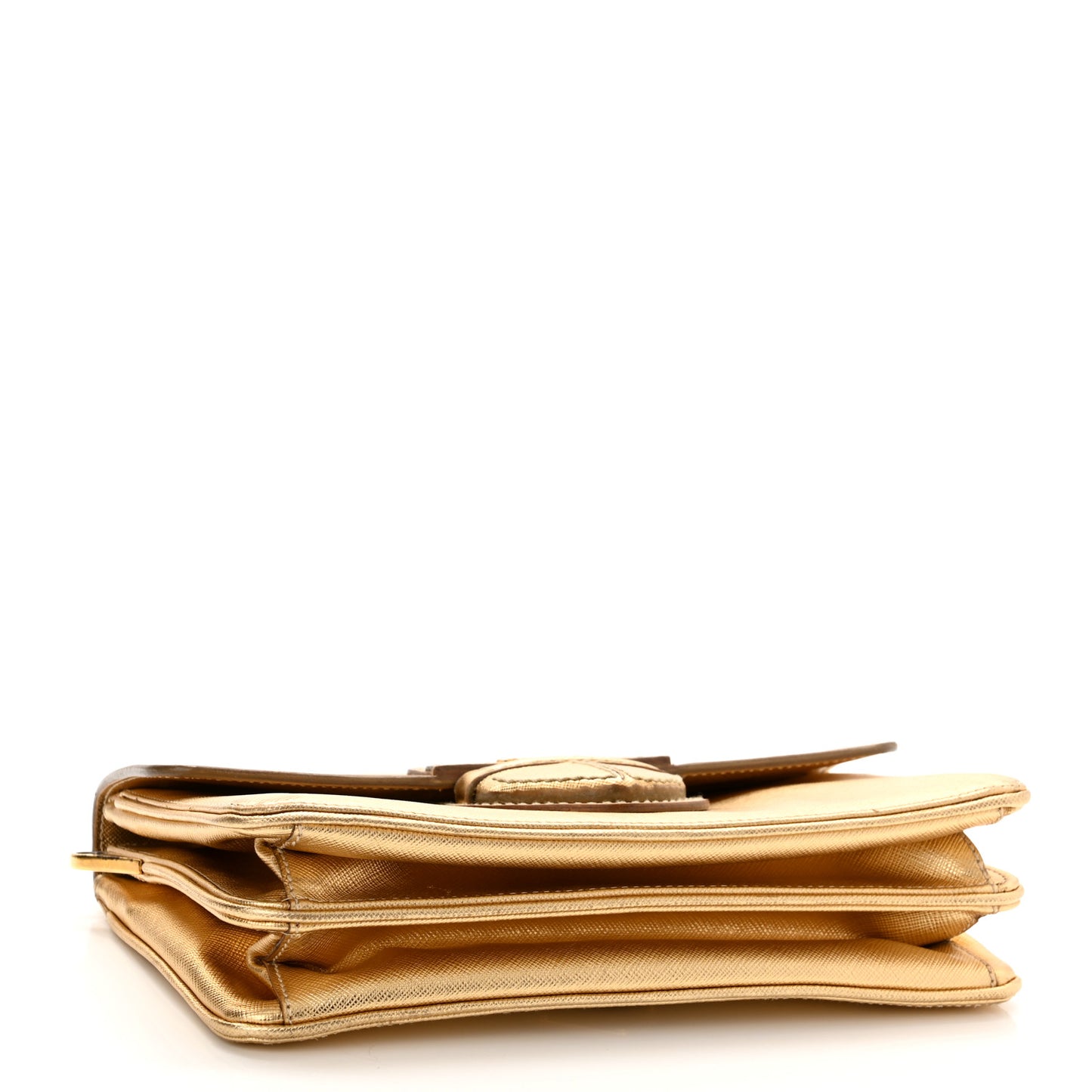 Metallic Saffiano Pushlock Flap Crossbody Bag Gold