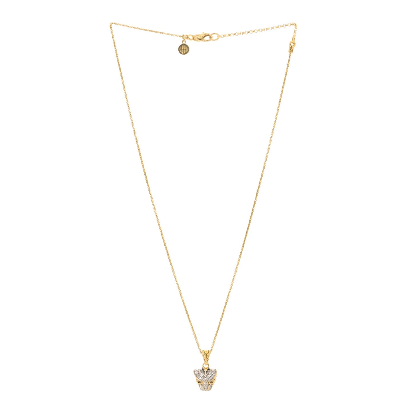 18K Yellow Gold Diamond Blue Topaz Macan Pendant Necklace