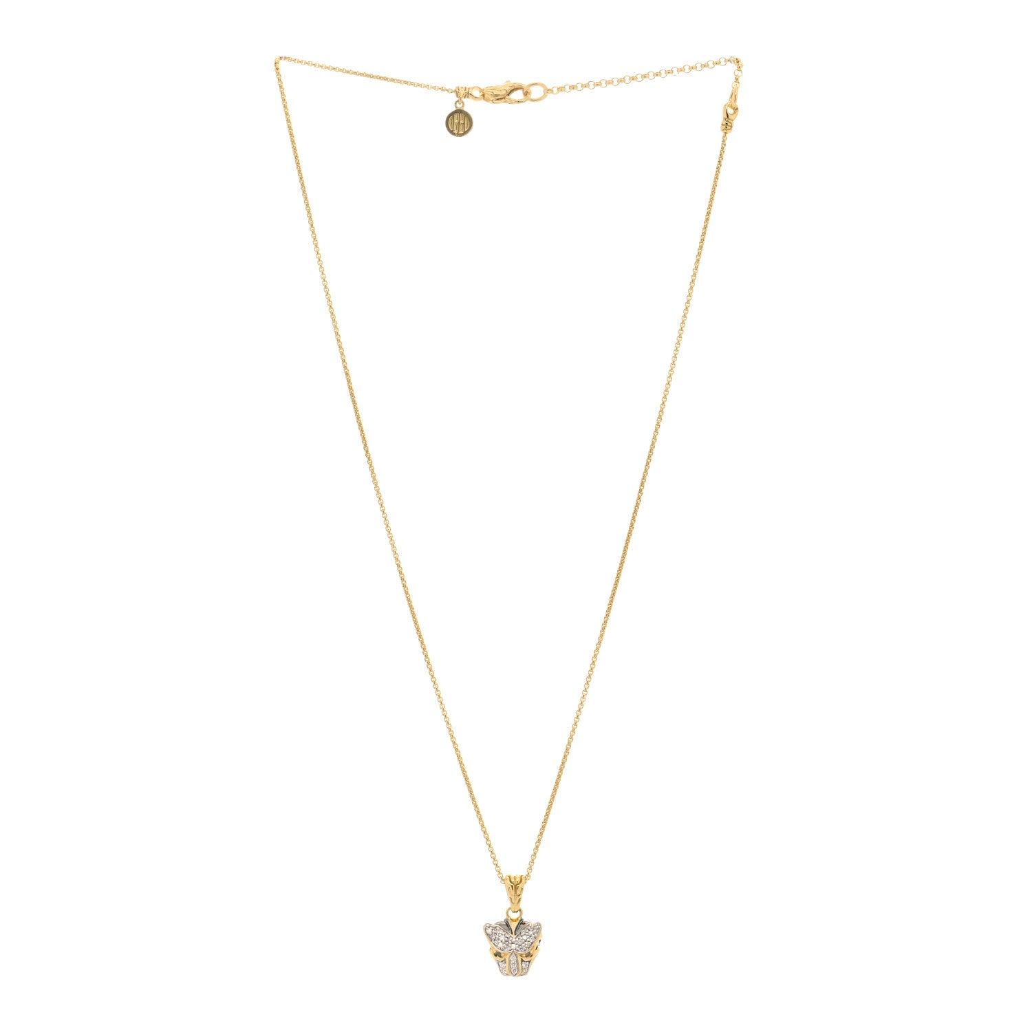 John Hardy 18K Yellow Gold Diamond Blue Topaz Macan Pendant Necklace 2 of 3