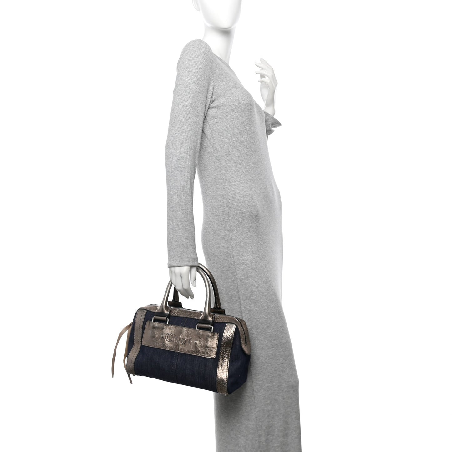 Metallic Calfskin Top Handle Bag Blue Silver