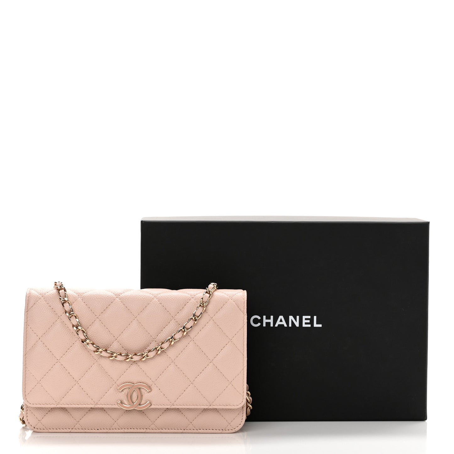 Caviar Quilted Enamel Wallet on Chain WOC Light Pink