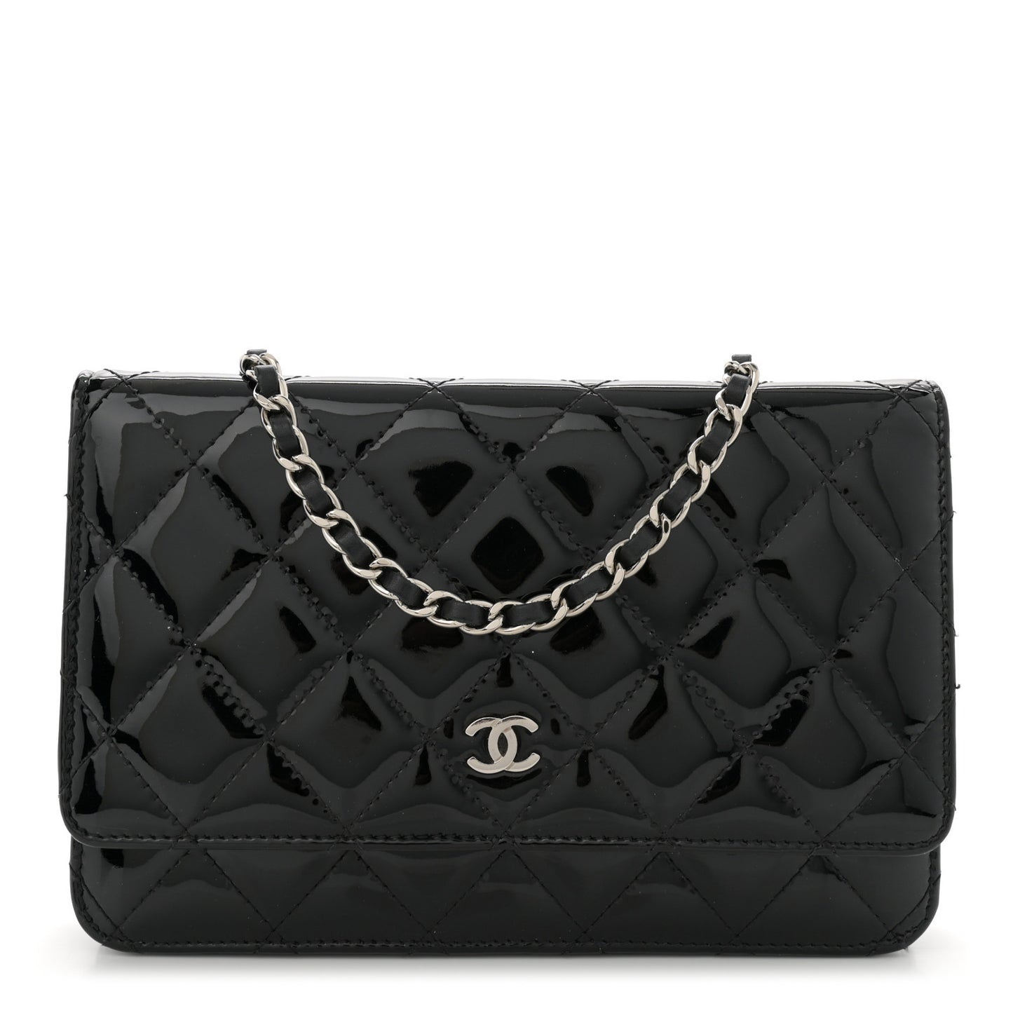 Patent Quilted Wallet On Chain WOC Black