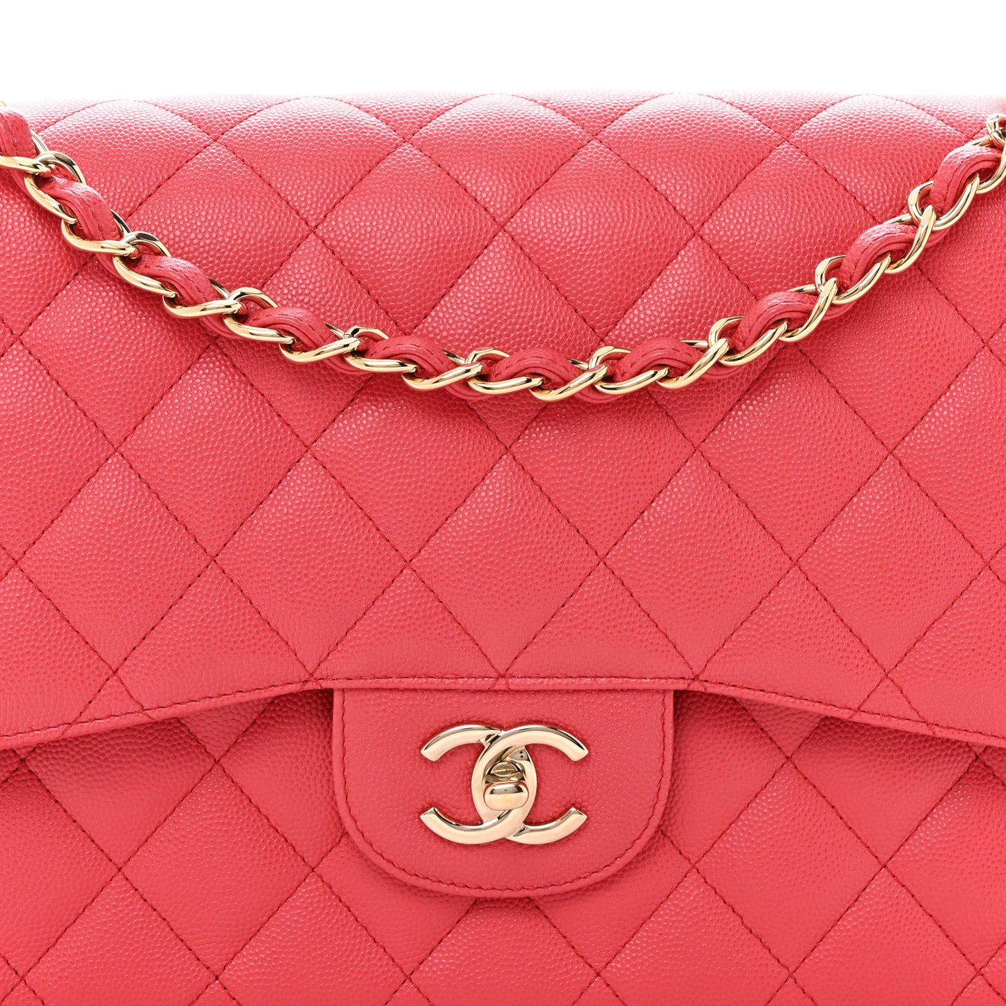 Shiny Caviar Quilted Jumbo Double Flap Dark Pink
