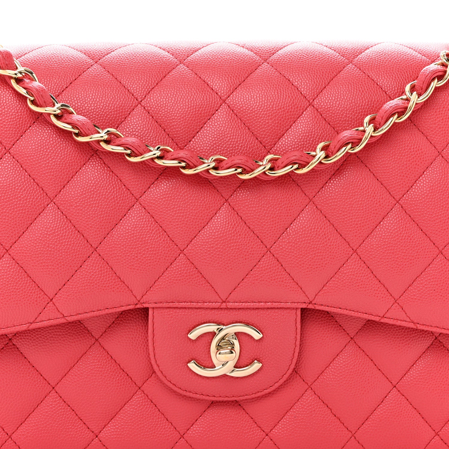 Chanel Shiny Caviar Quilted Jumbo Double Flap Dark Pink 7 of 9