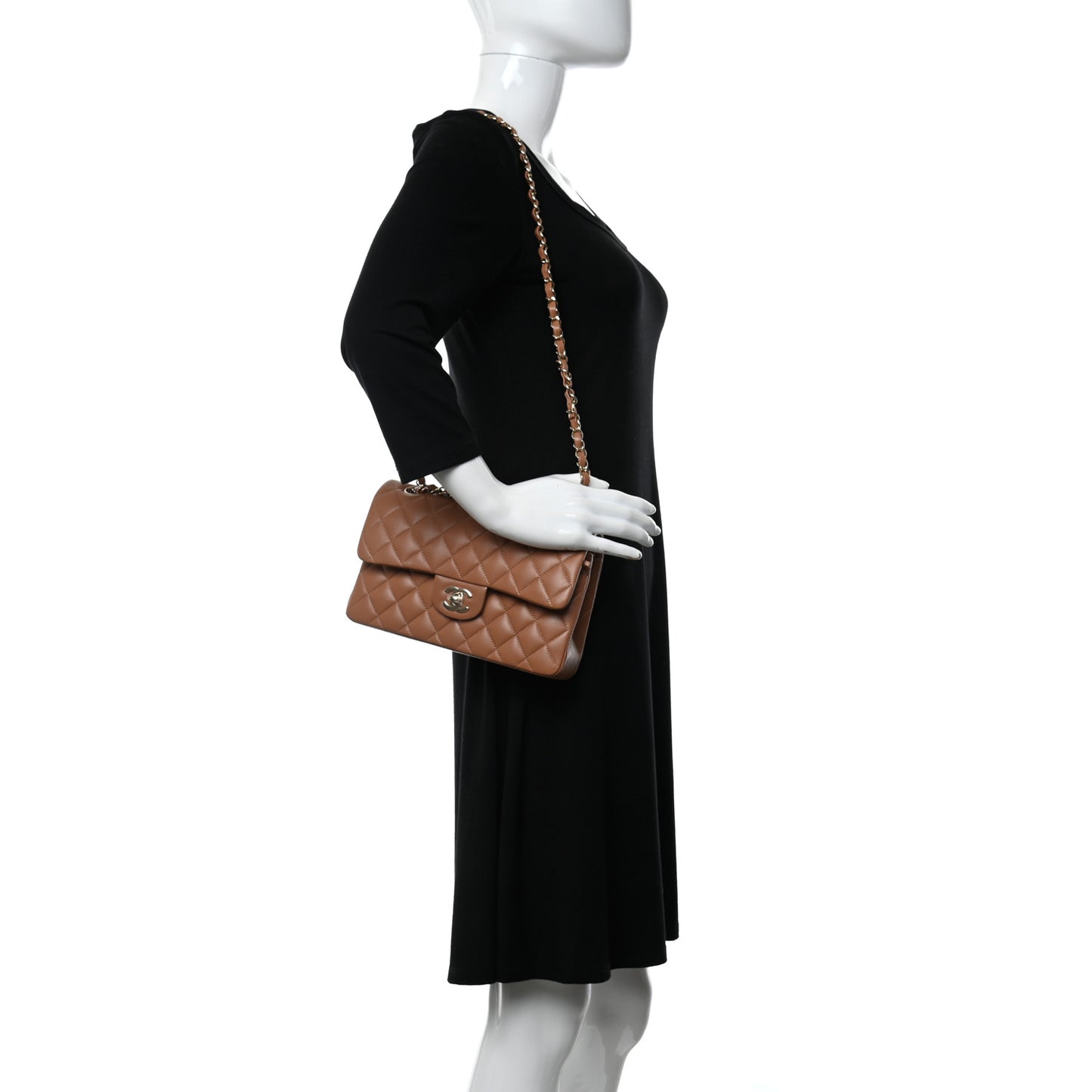 Lambskin Quilted Small Double Flap Brown