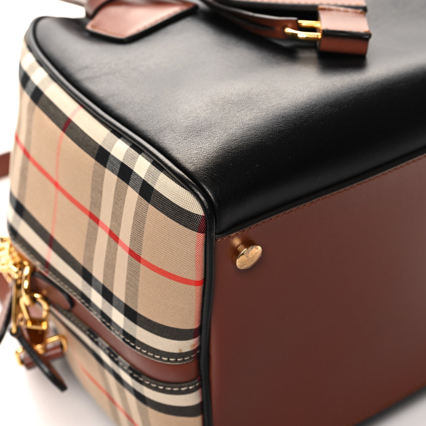 Smooth Calfskin House Check Medium Cube Bowling Bag Archive Beige