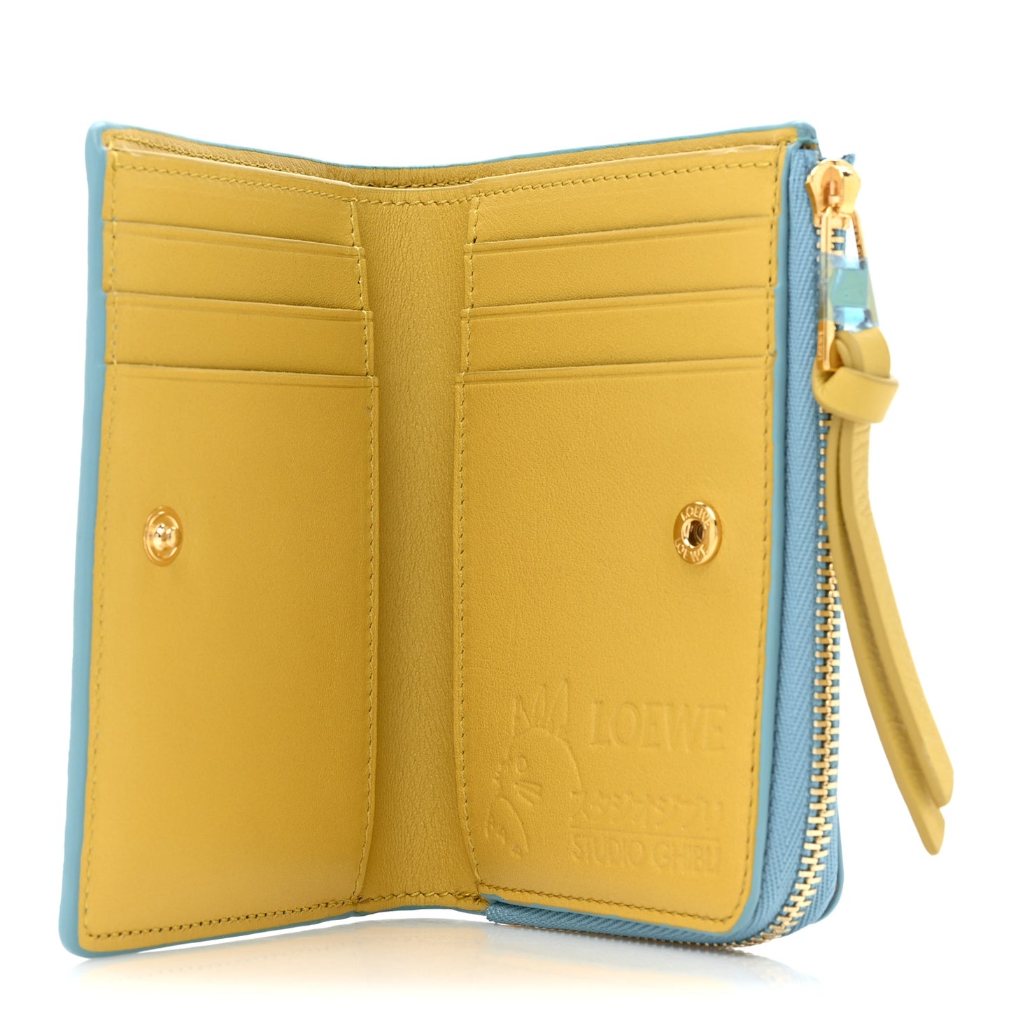 X HOWLS MOVING CASTLE Calfskin Heen Compact Zip Wallet Light Blue