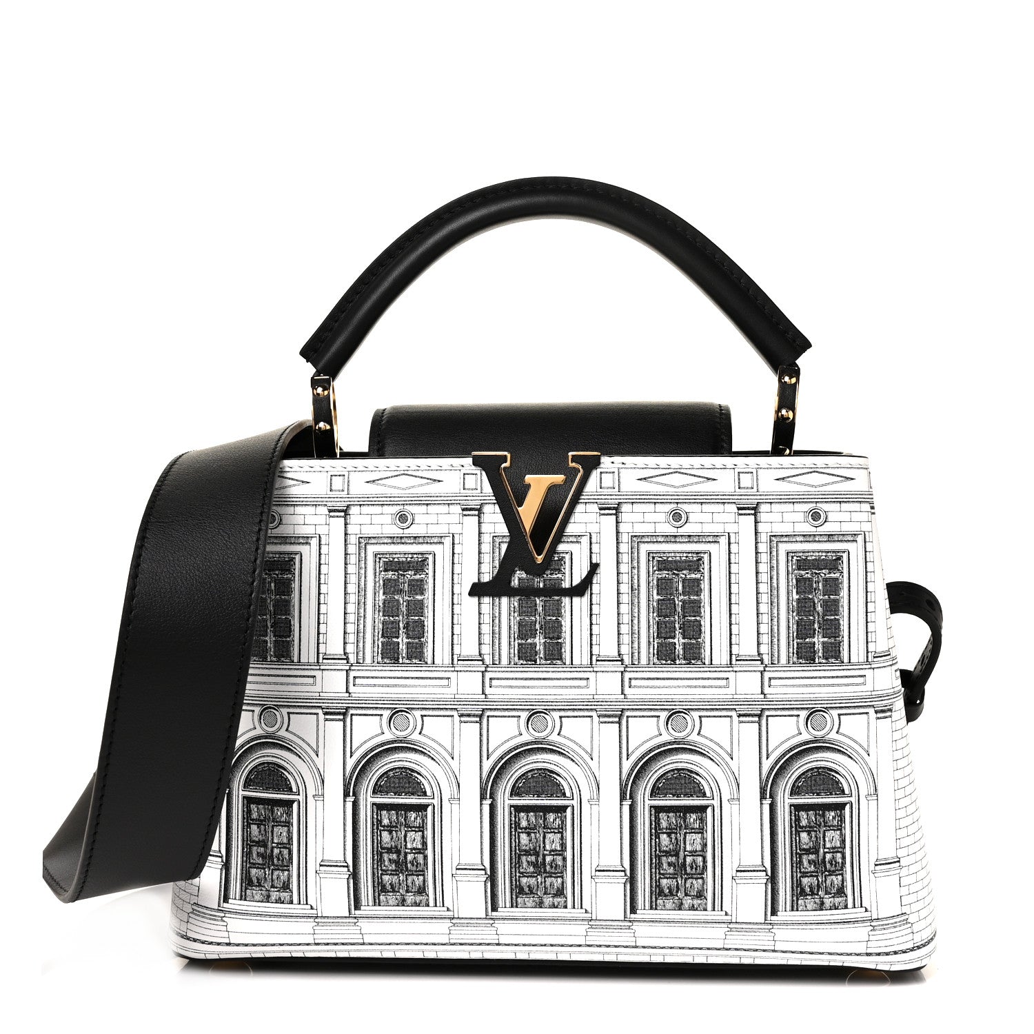 Louis Vuitton ブロック ホワイト/ブラック Louis Vuitton X FORNASETTI Calfskin Architettura Capucines BB