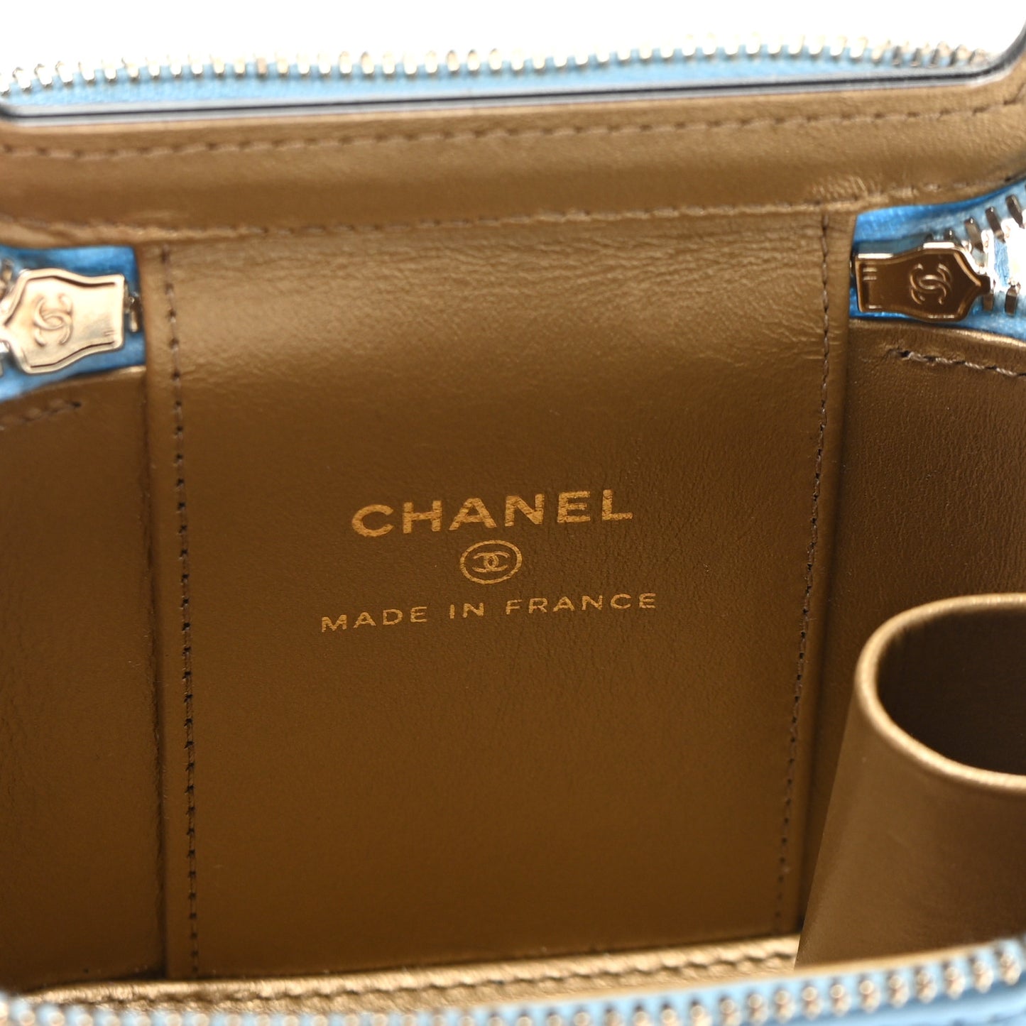 Lambskin Quilted Pearl Crush Mini Vanity Case With Chain Light Blue