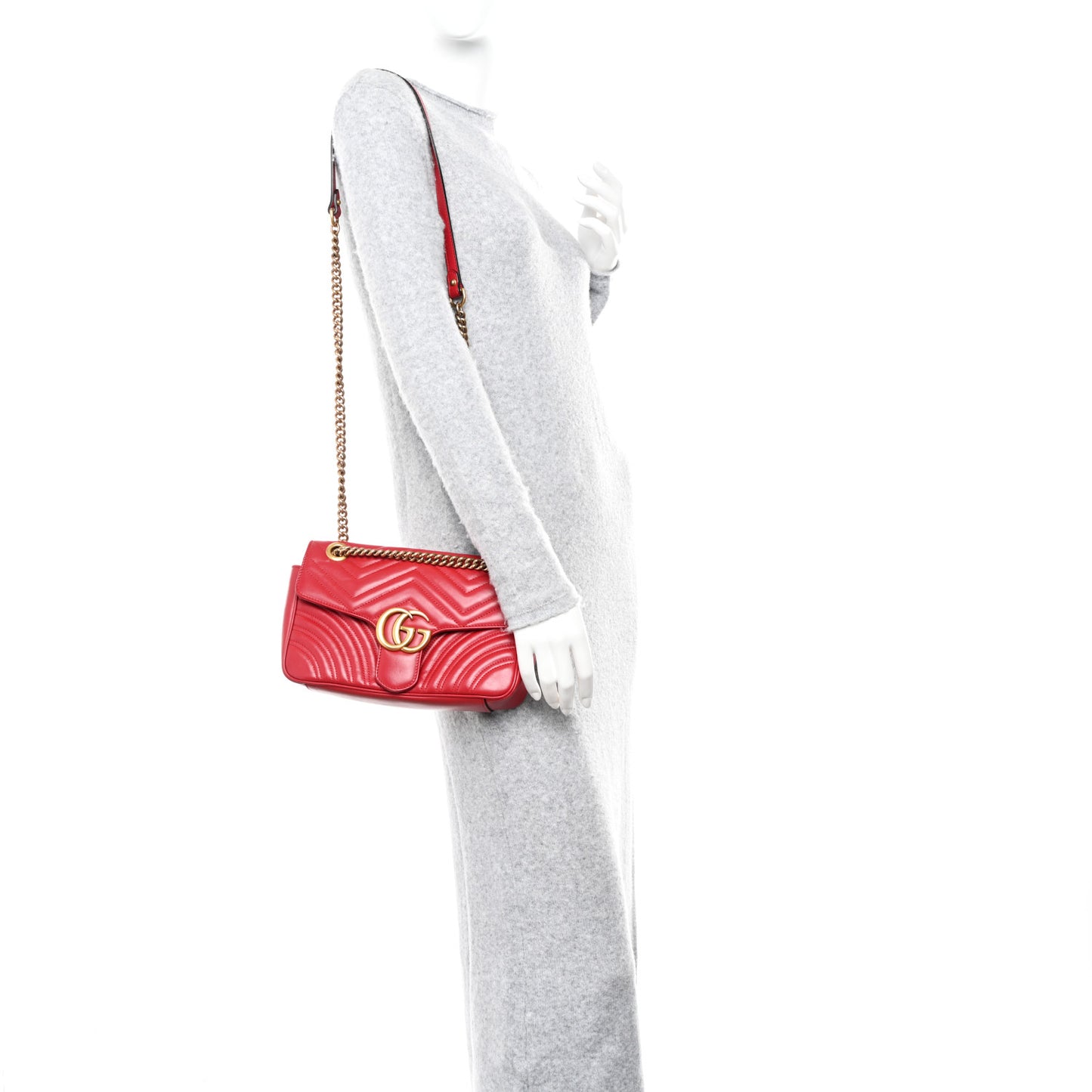 Calfskin Matelasse Small GG Marmont Shoulder Bag Hibiscus Red