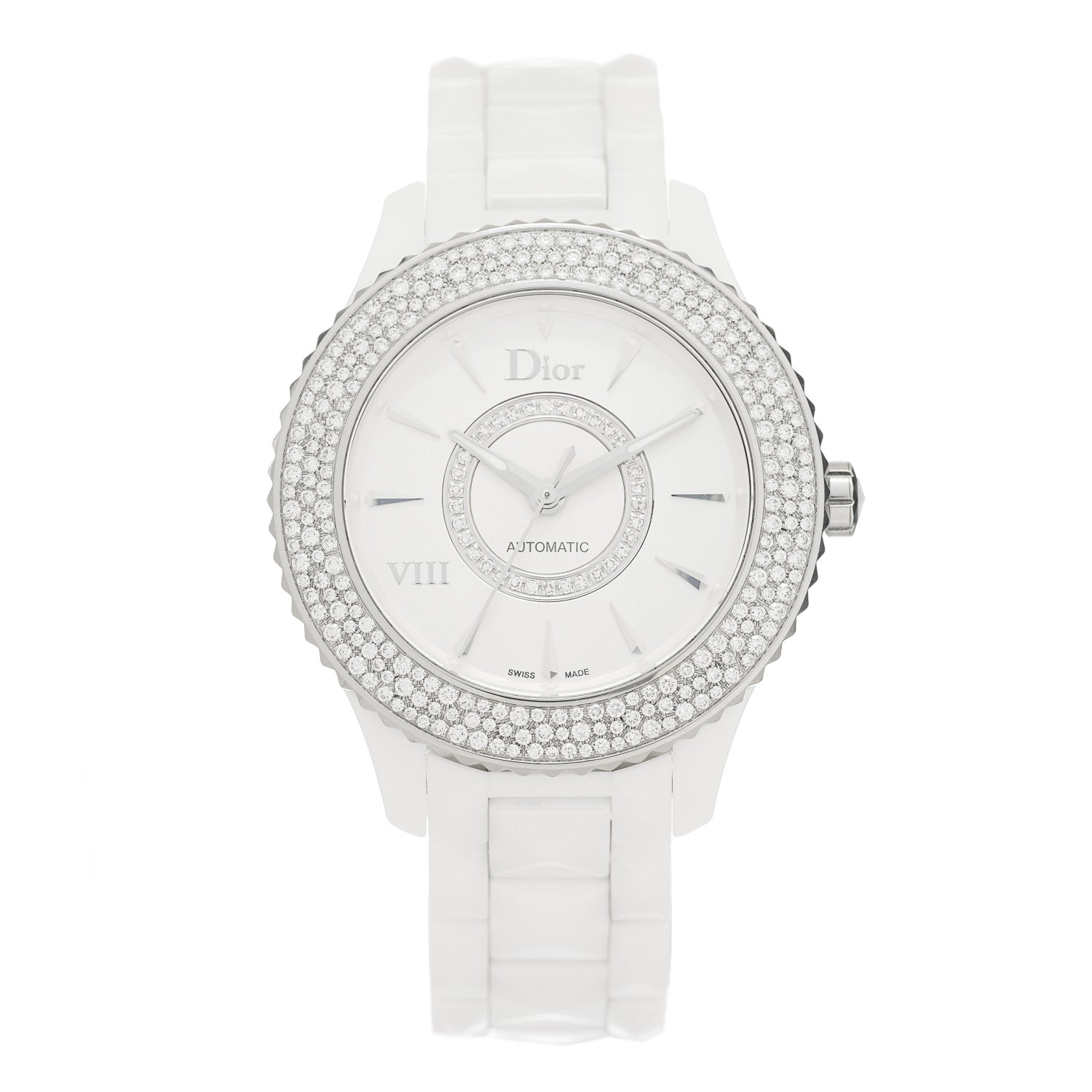 Christian Dior Stainless Steel Ceramic Diamond Pave Bezel Mother
