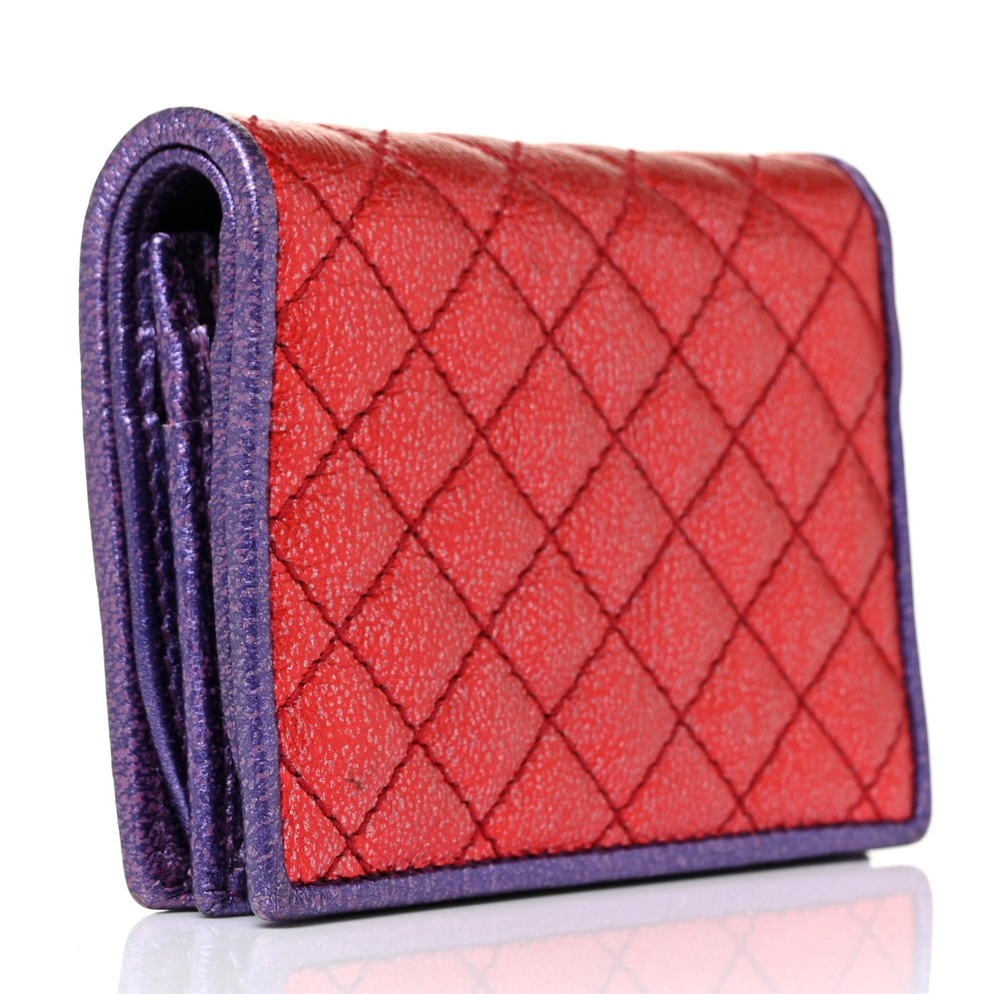 Laminated Nappa Trapuntata Zumi Card Case Rosso Fuxia Bizantin