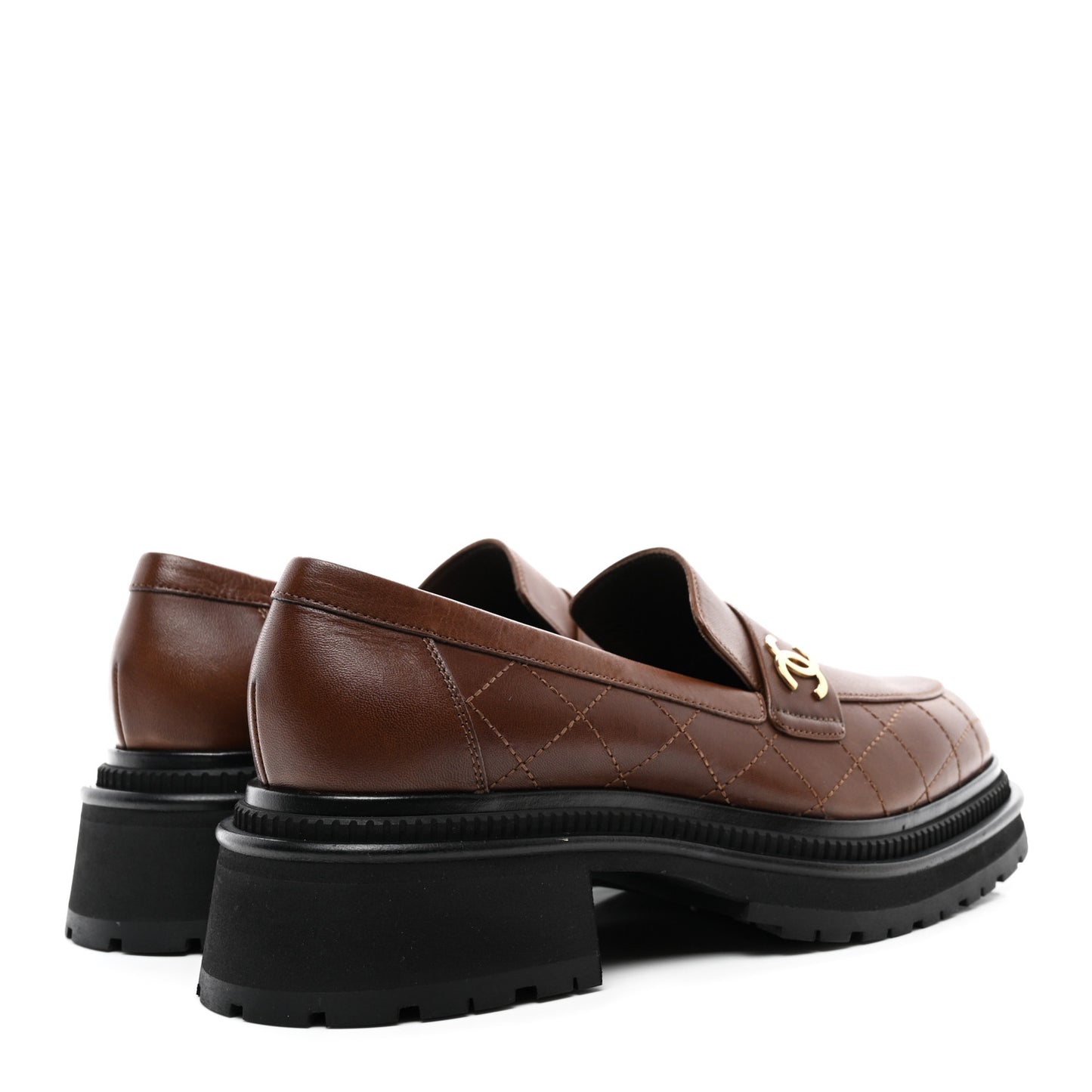 Calfskin Quilted CC Mocassin Loafers 42 Brown