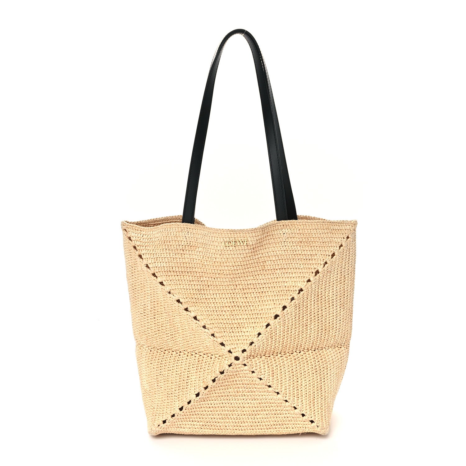 Loewe Raffia Calfskin Medium Puzzle Fold Tote Natura 1 of 11