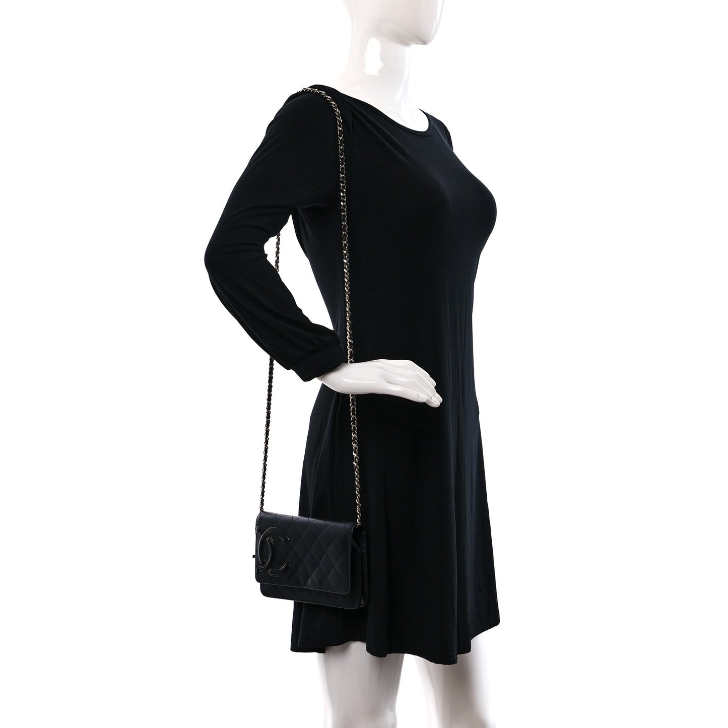 Calfskin Quilted Cambon Wallet on Chain WOC Black
