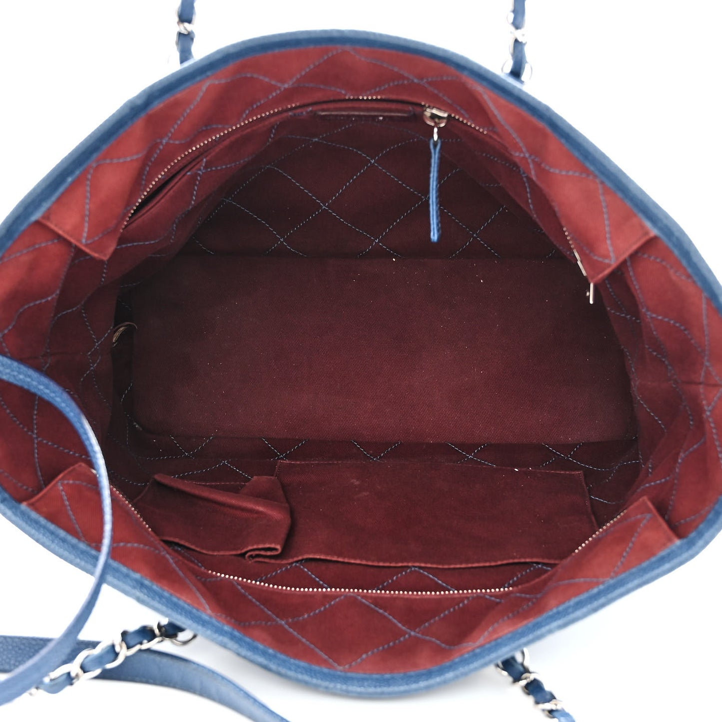 Grained Calfskin Quilted Small Daily Shopping Tote Blue