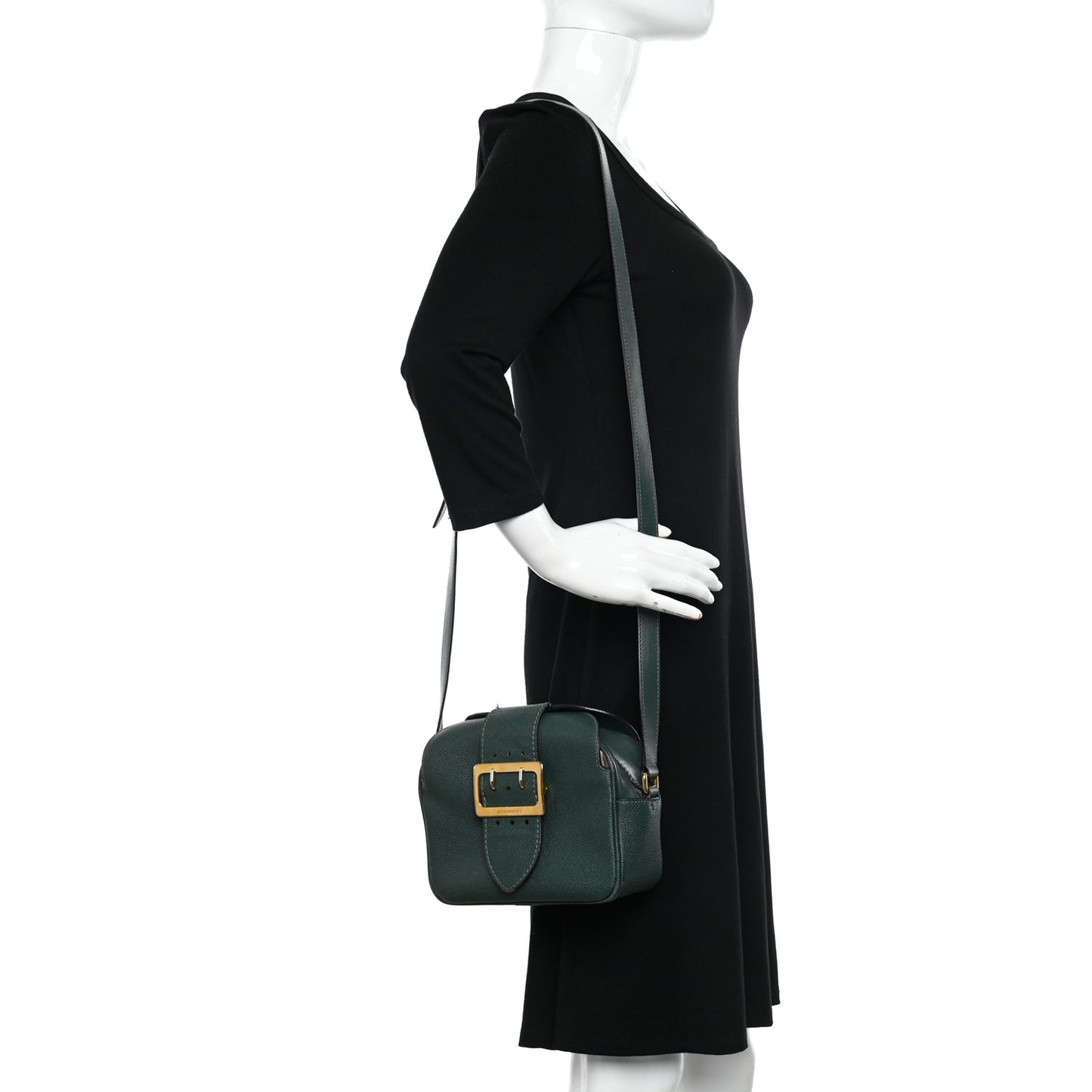 Soft Grain Calfskin Small Buckle Zip Bag Green