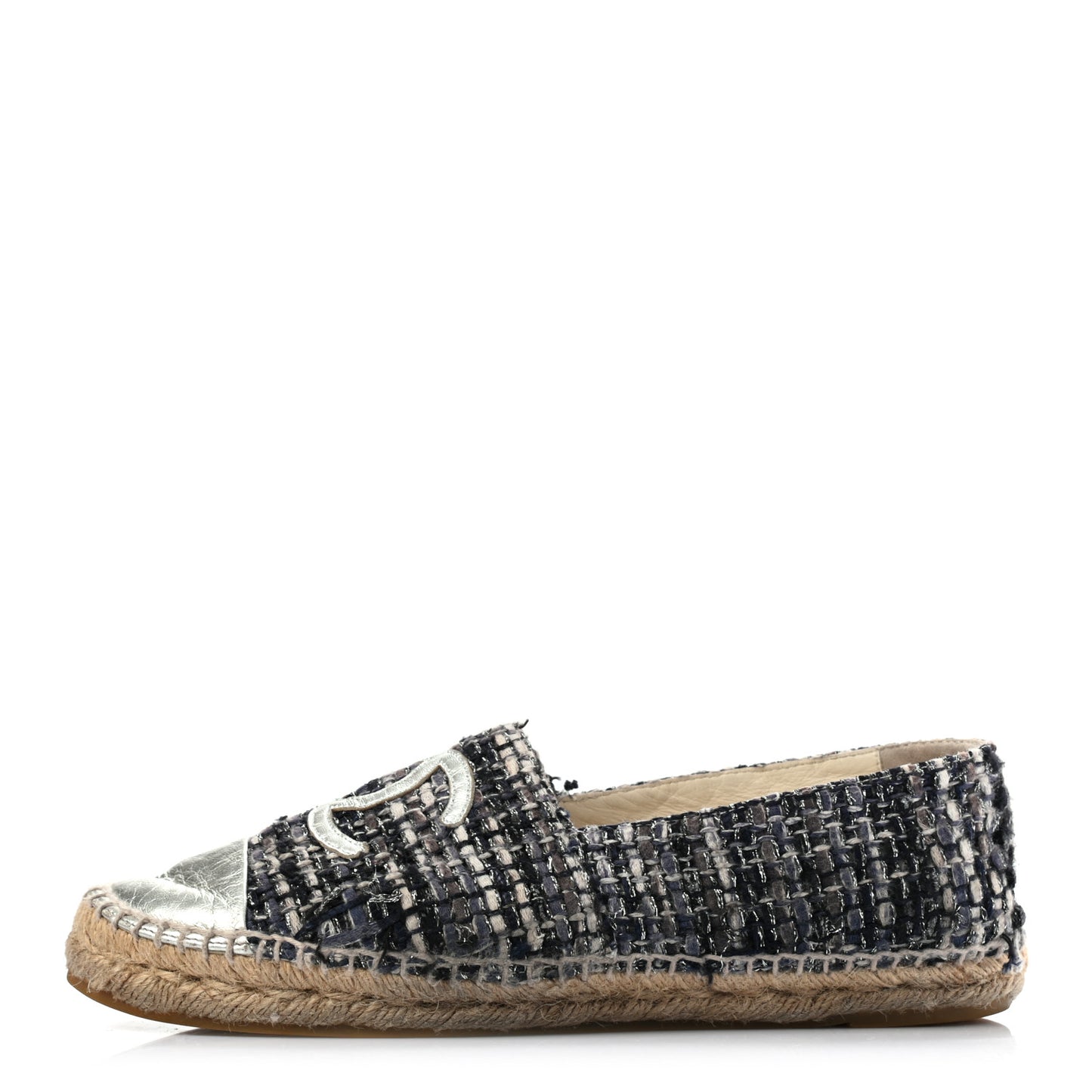 Metallic Tweed Lambskin CC Espadrilles 40 Blue Black Silver