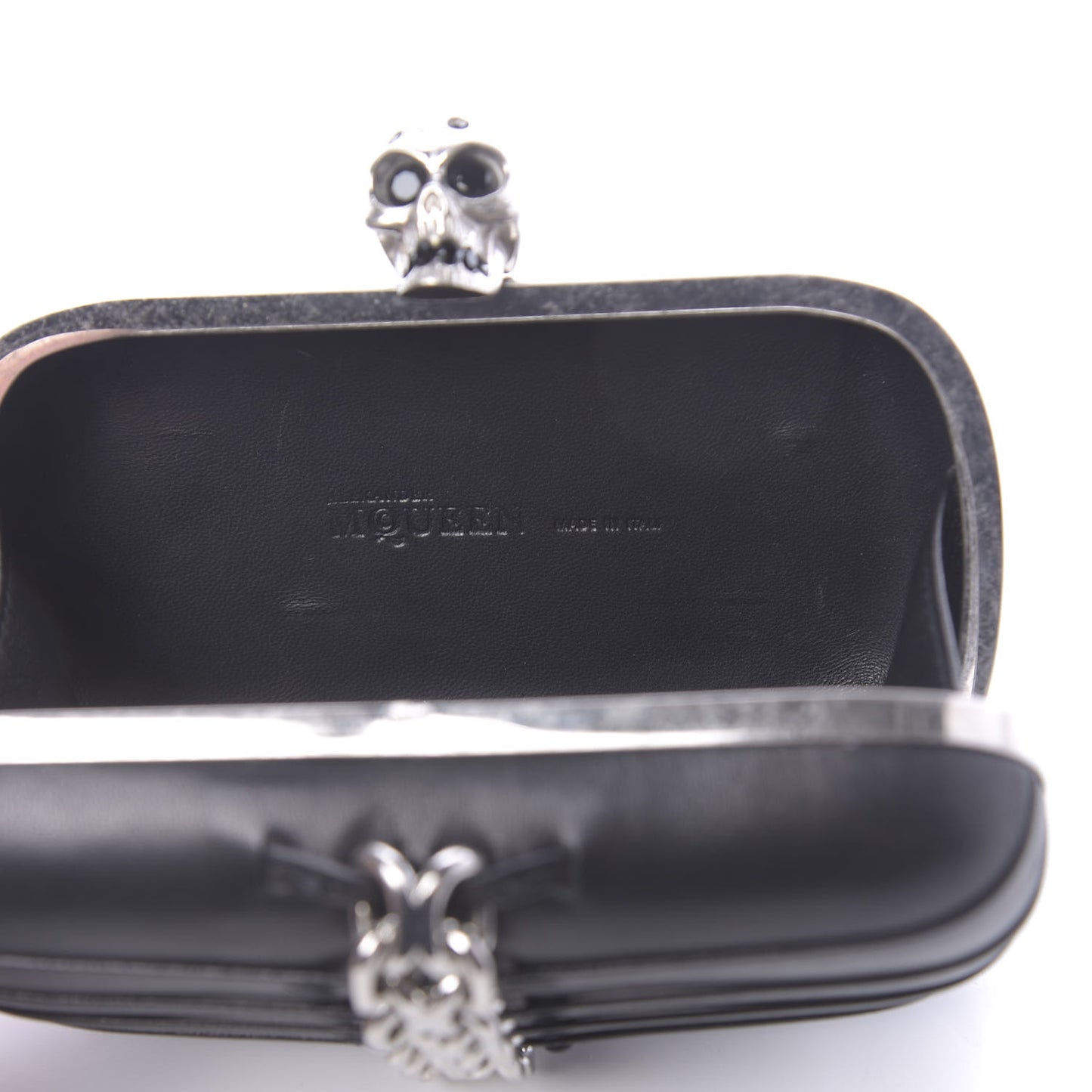Nappa Skull Chain Box Clutch Black