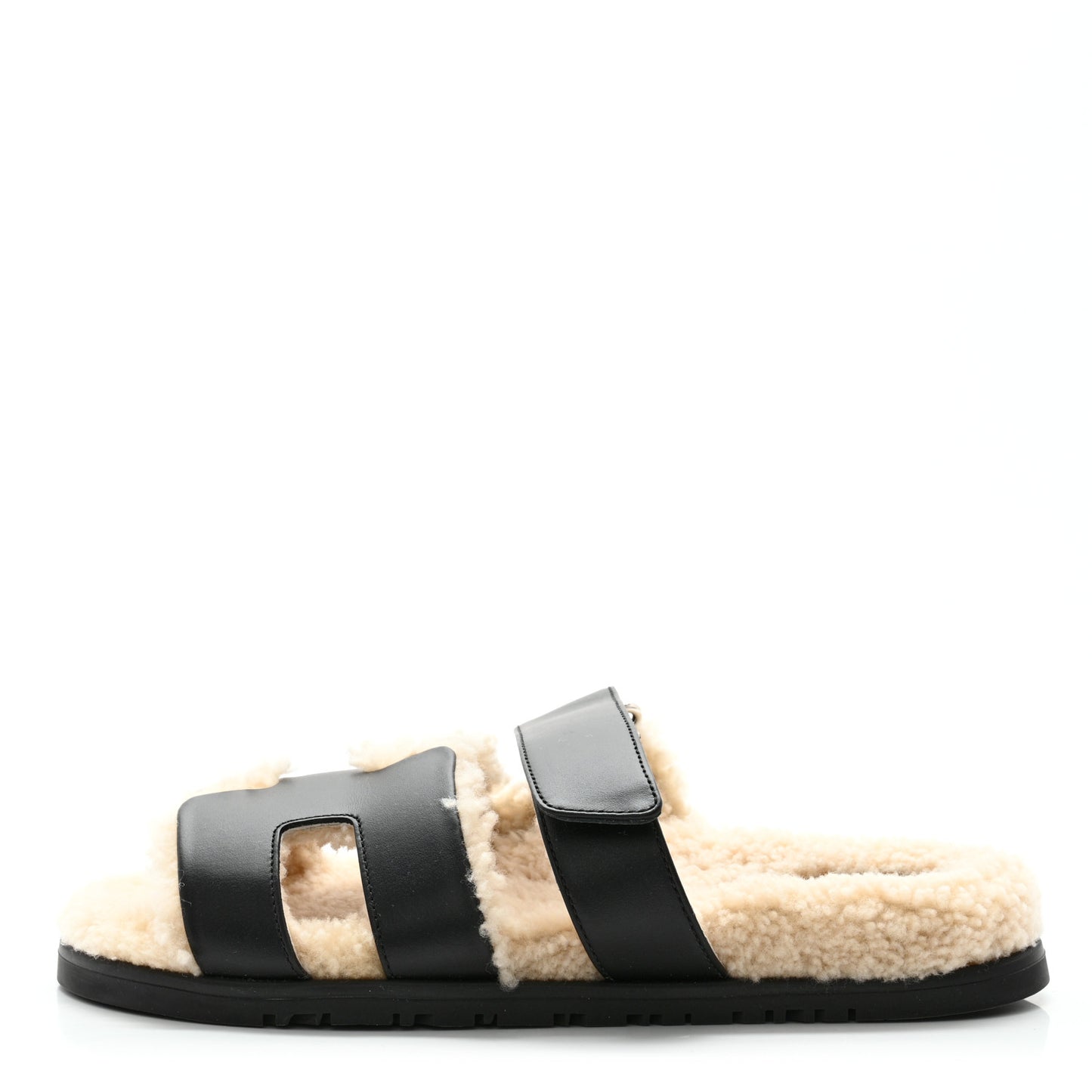 Calfskin Woolskin Womens Chypre Sandals 37 Black Ecru