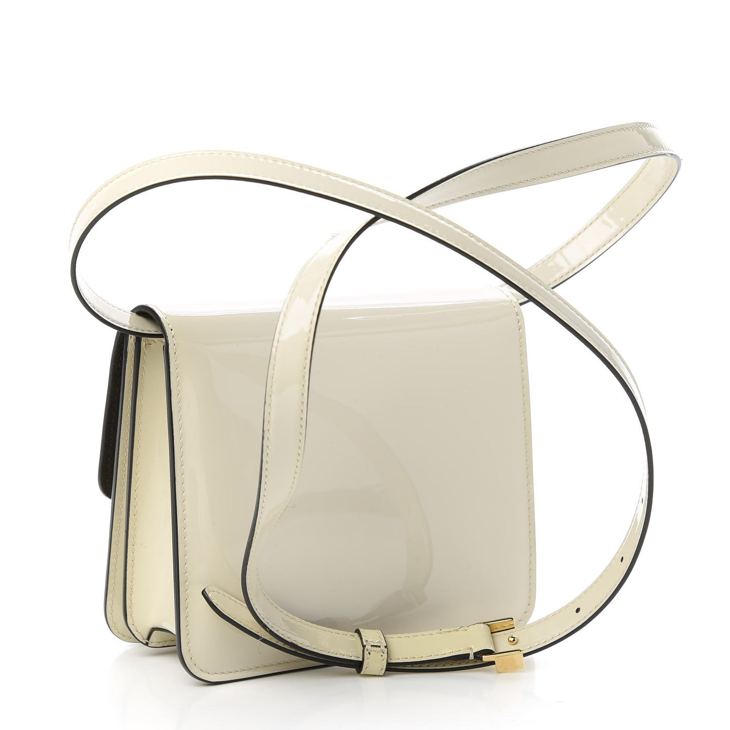 Vitello Vernice Mou Karligraphy Crossbody Bag Latte
