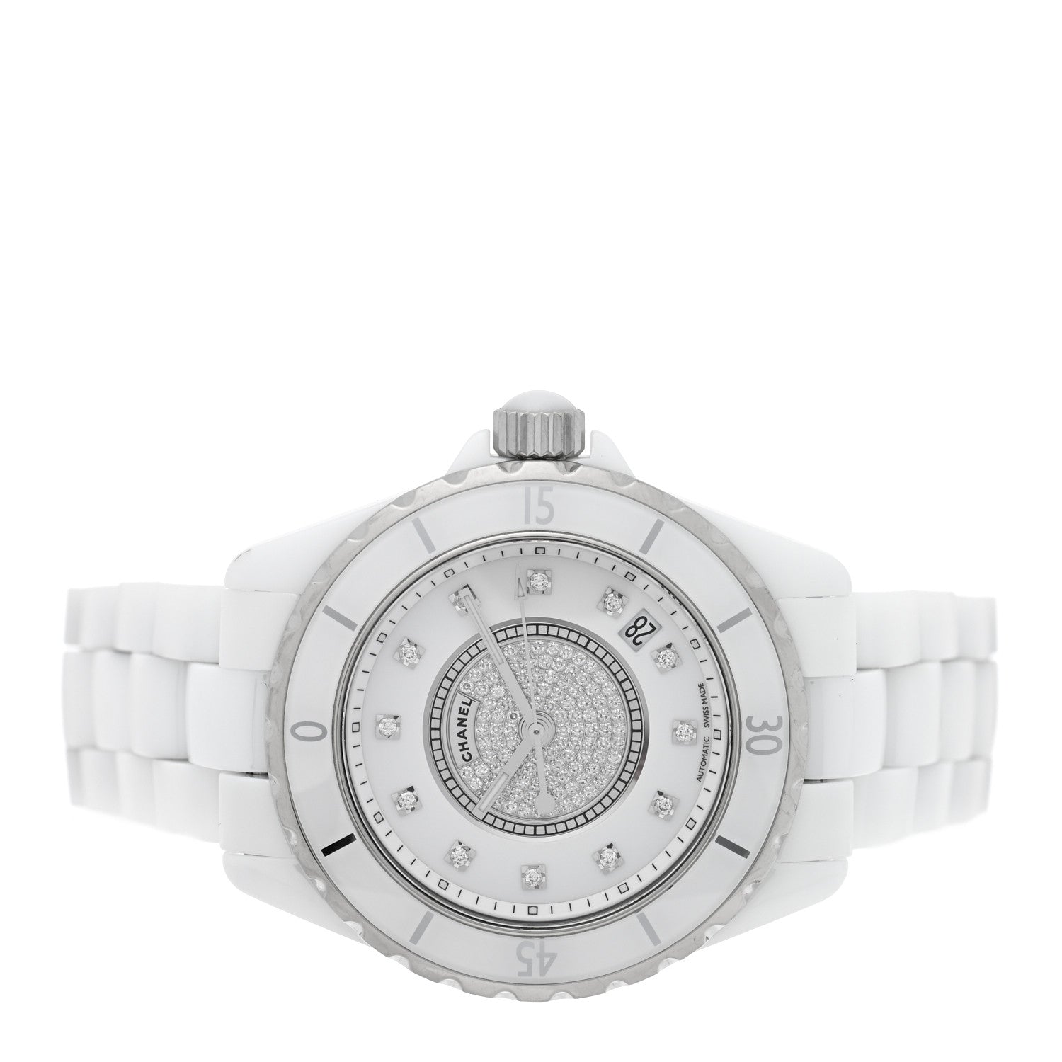 Chanel Stainless Steel Ceramic Diamond Dial 38mm J12 Automatic Watch White 2 of 5