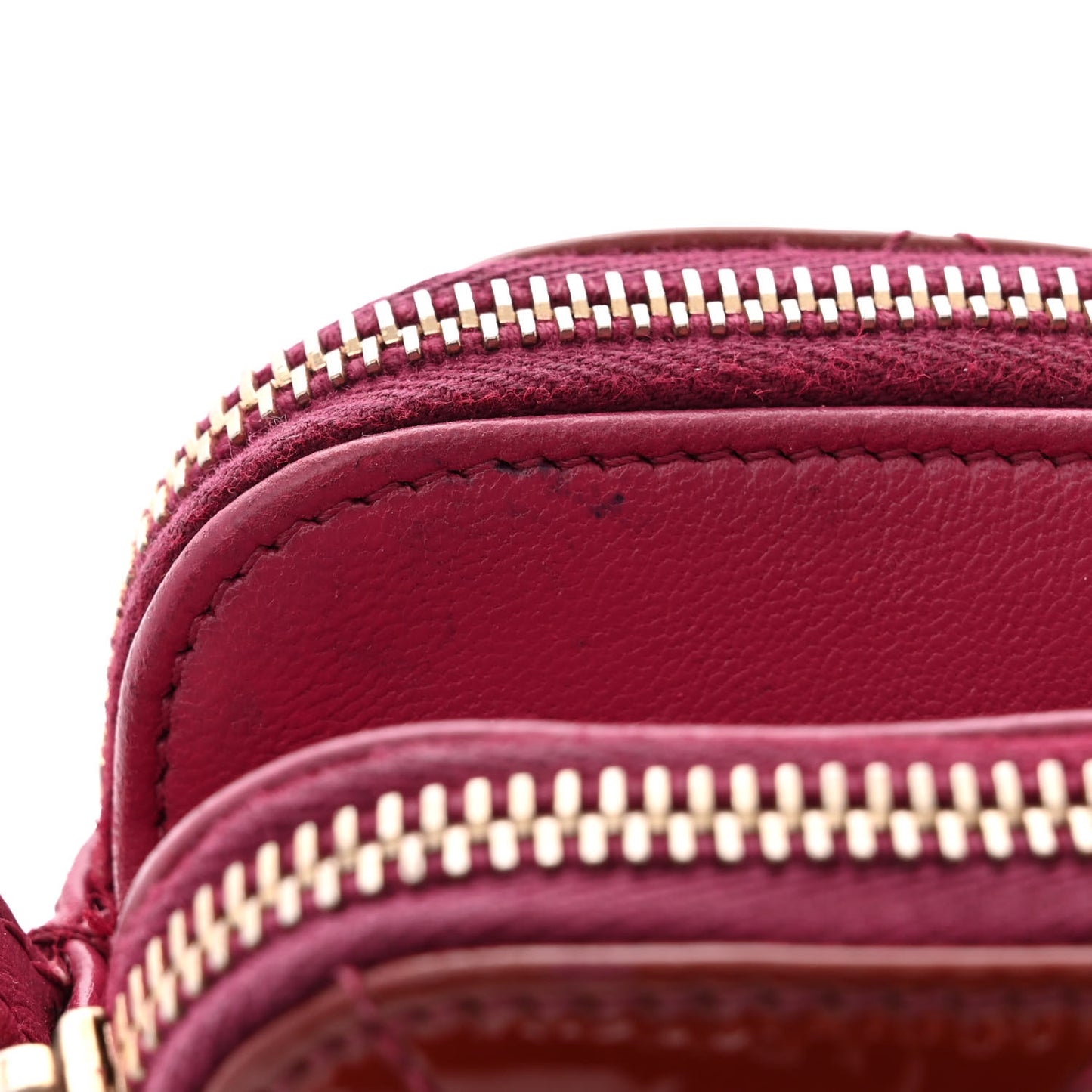 Patent Quilted Crown CC Double Zip Bag Dark Pink