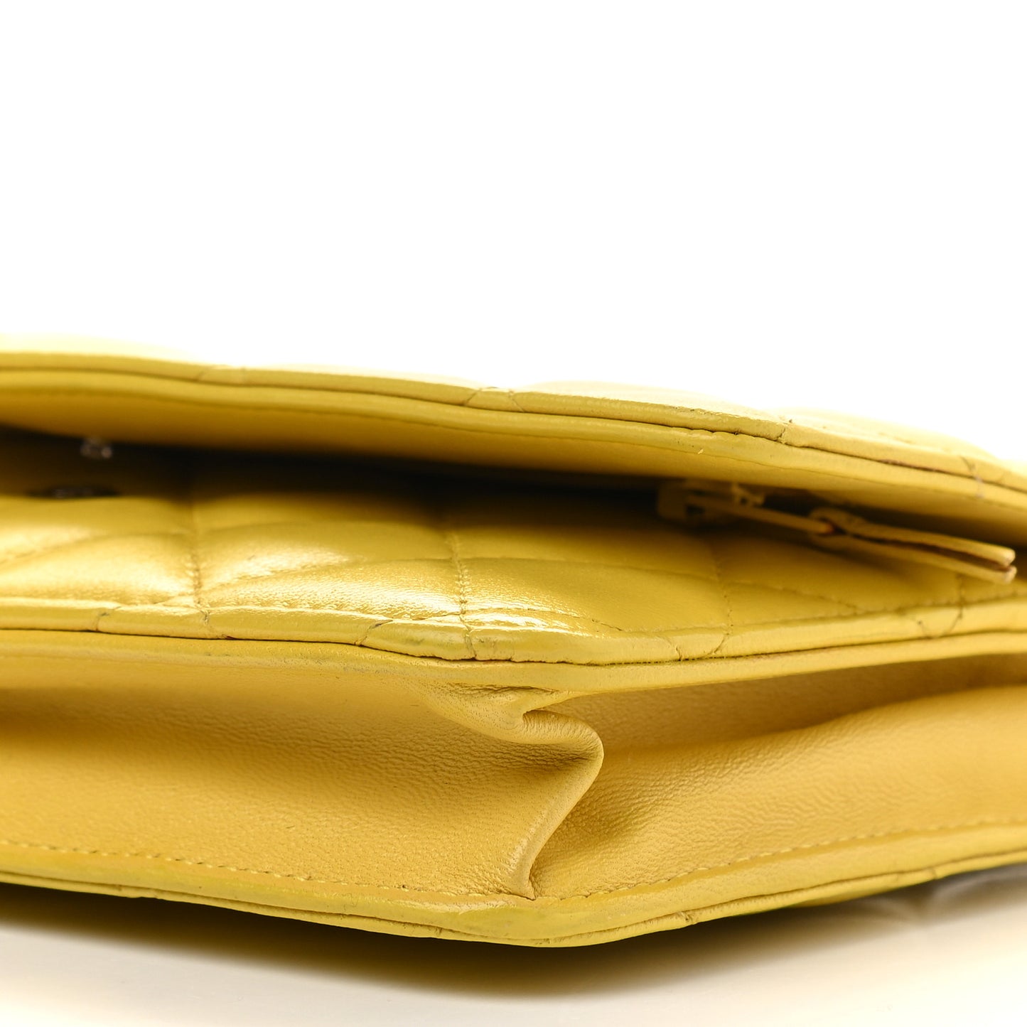 Lambskin Quilted Wallet on Chain WOC Yellow