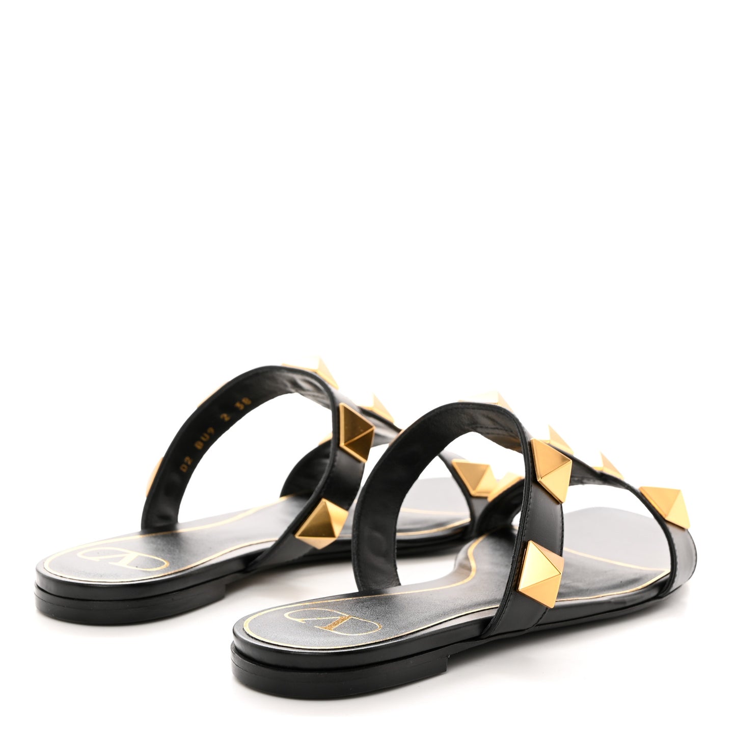 Calfskin Roman Stud Flat Slide Sandals 38 Black