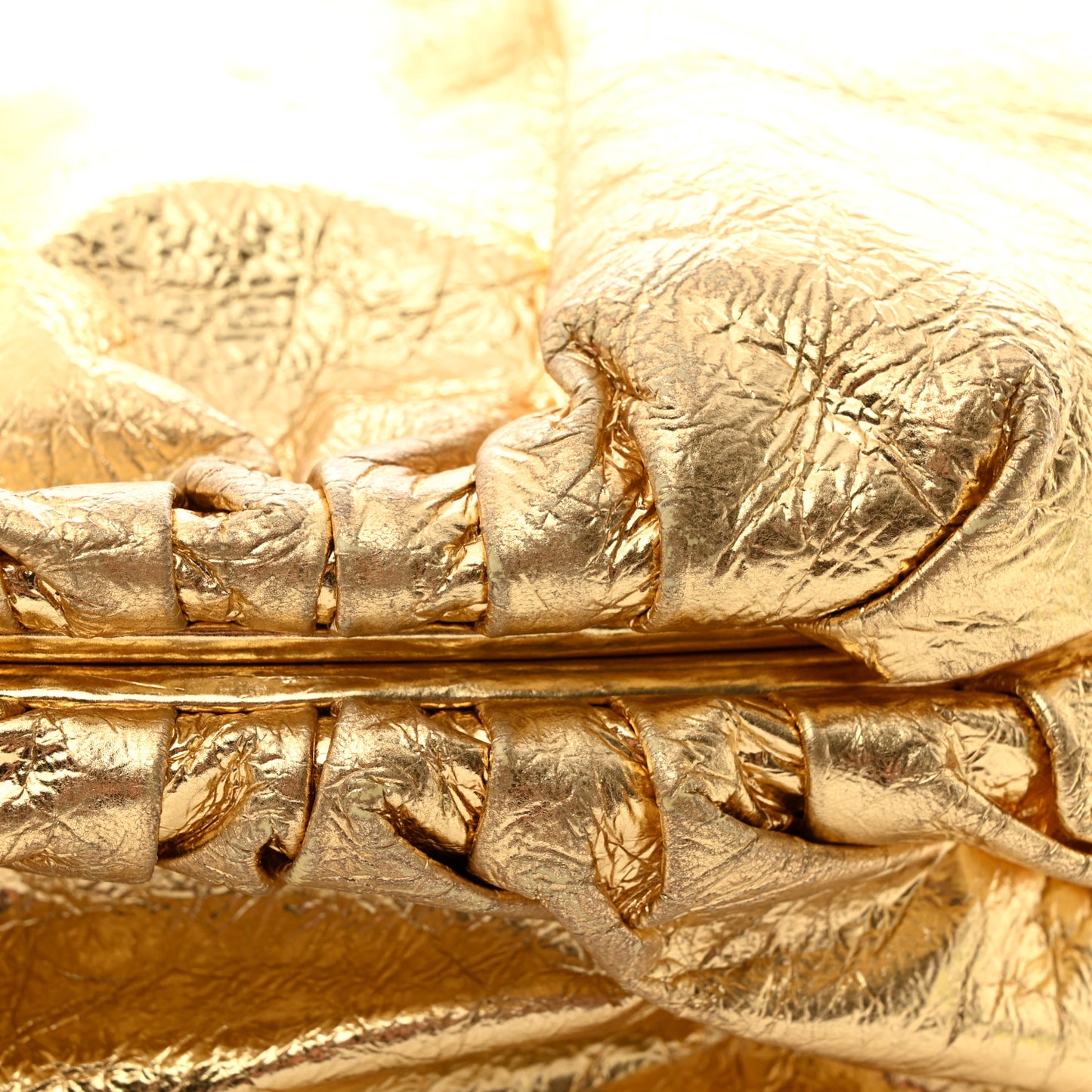 Metallic Crinkled Lambskin The Pouch Oversized Clutch Oro
