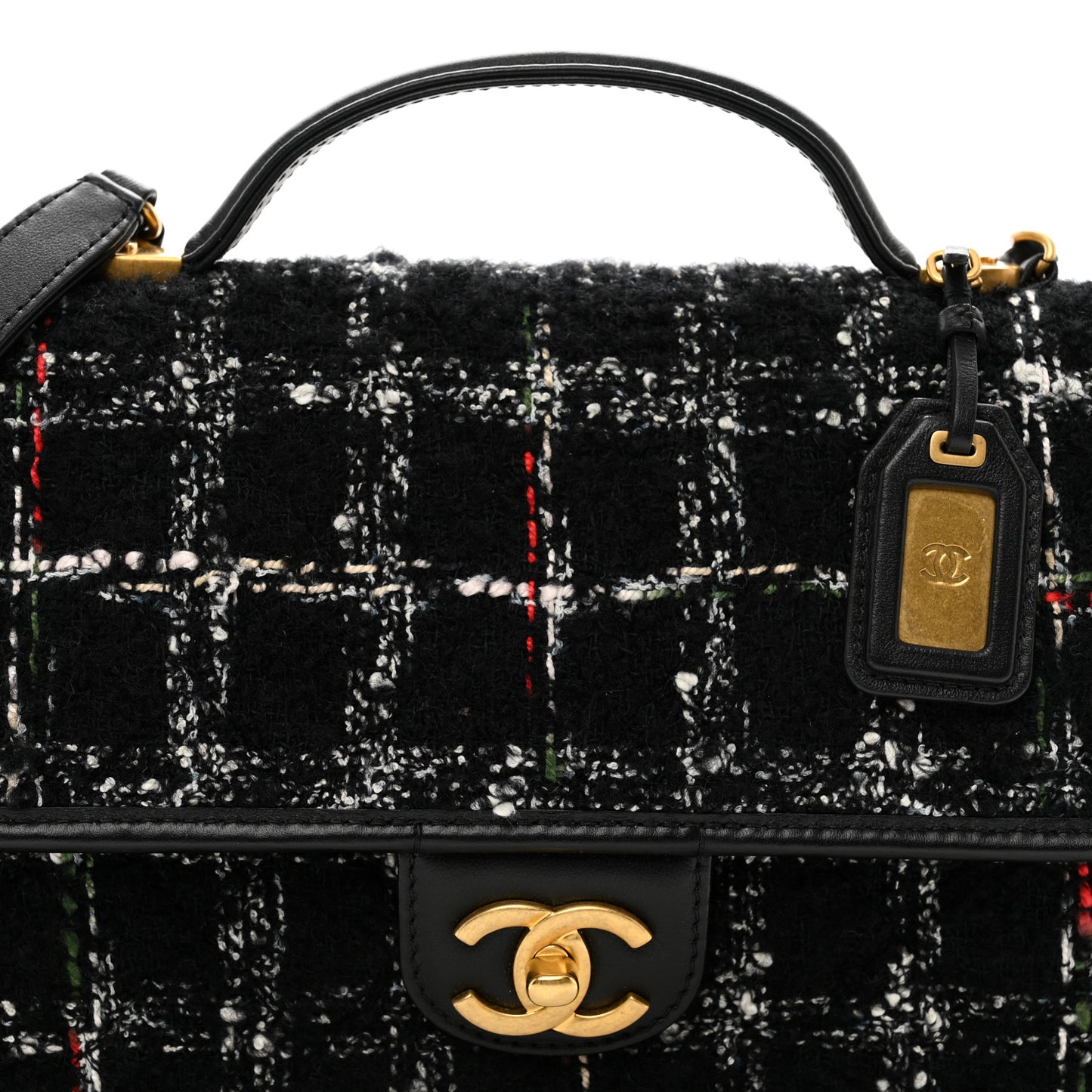 Tweed School Memory Small Top Handle Flap Black White