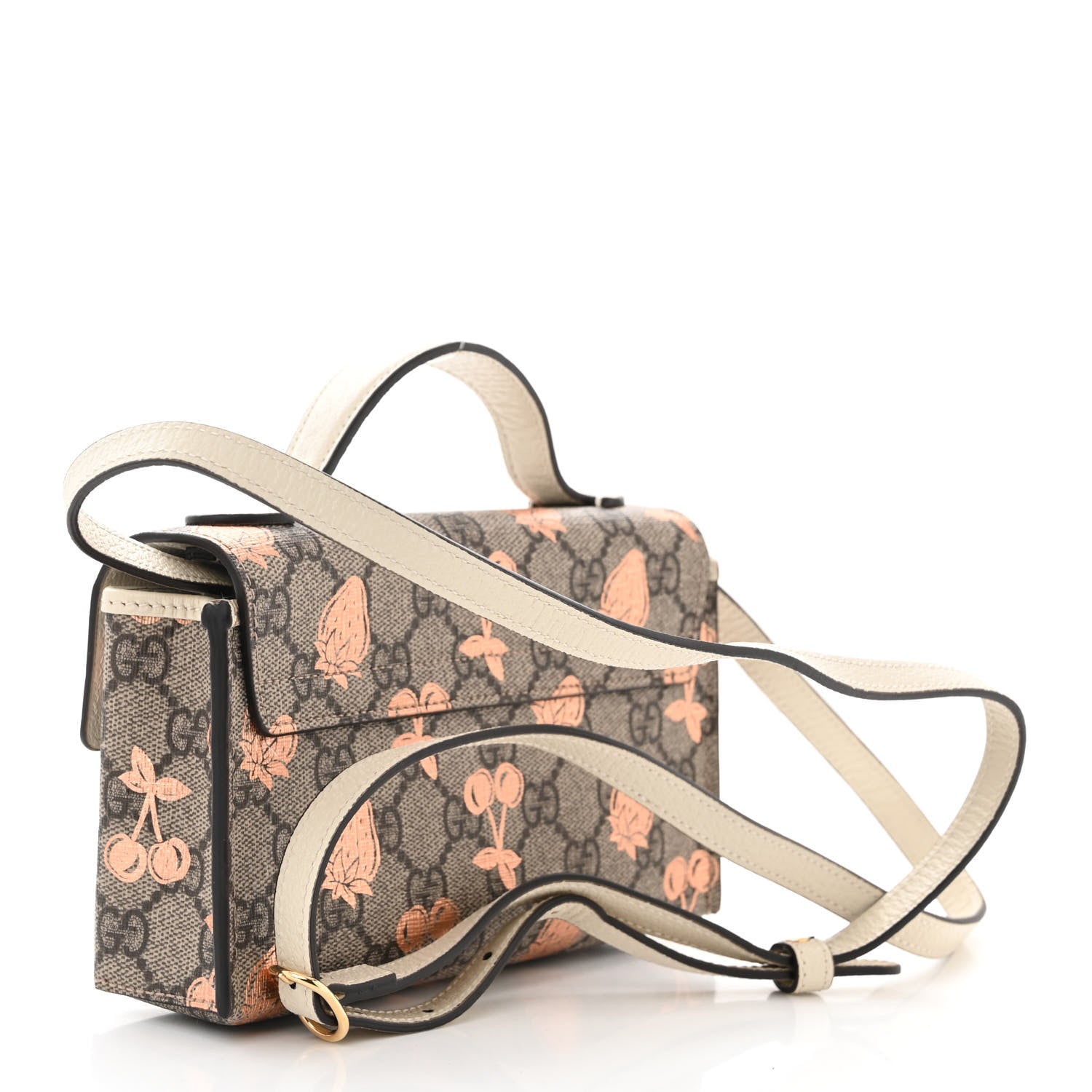 Gucci GG Supreme Monogram Berry Textured Dollar Calfskin Mini Padlock Top Handle Shoulder Bag Beige Ebony Light Copper Mystic White 3 of 11